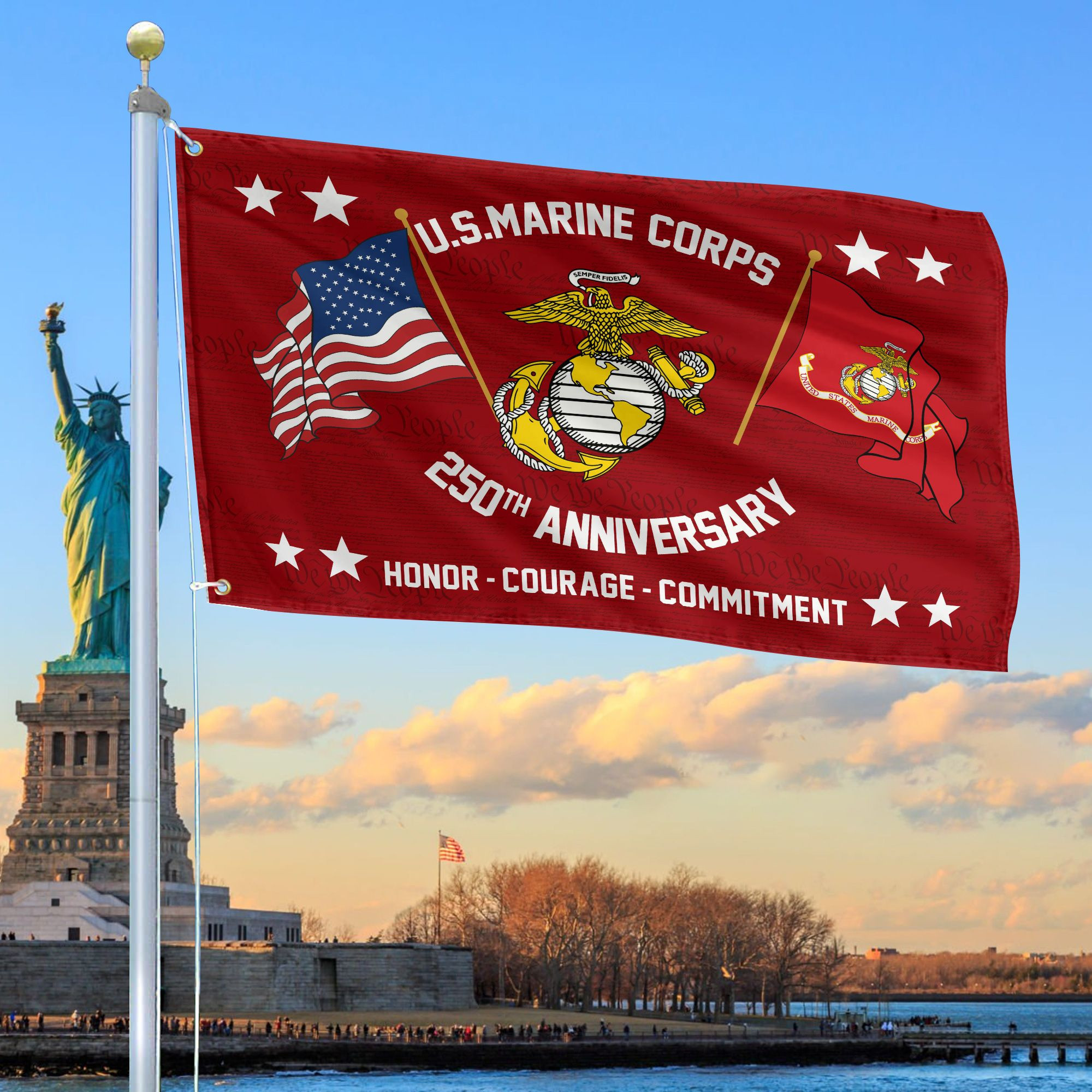 Premium USMC Grommet Flag VPVC120051, 250th Anniversary Marine Corps Flag, Gifts For Marine Veteran, Best Gifts On Father’s Day, Veterans Day