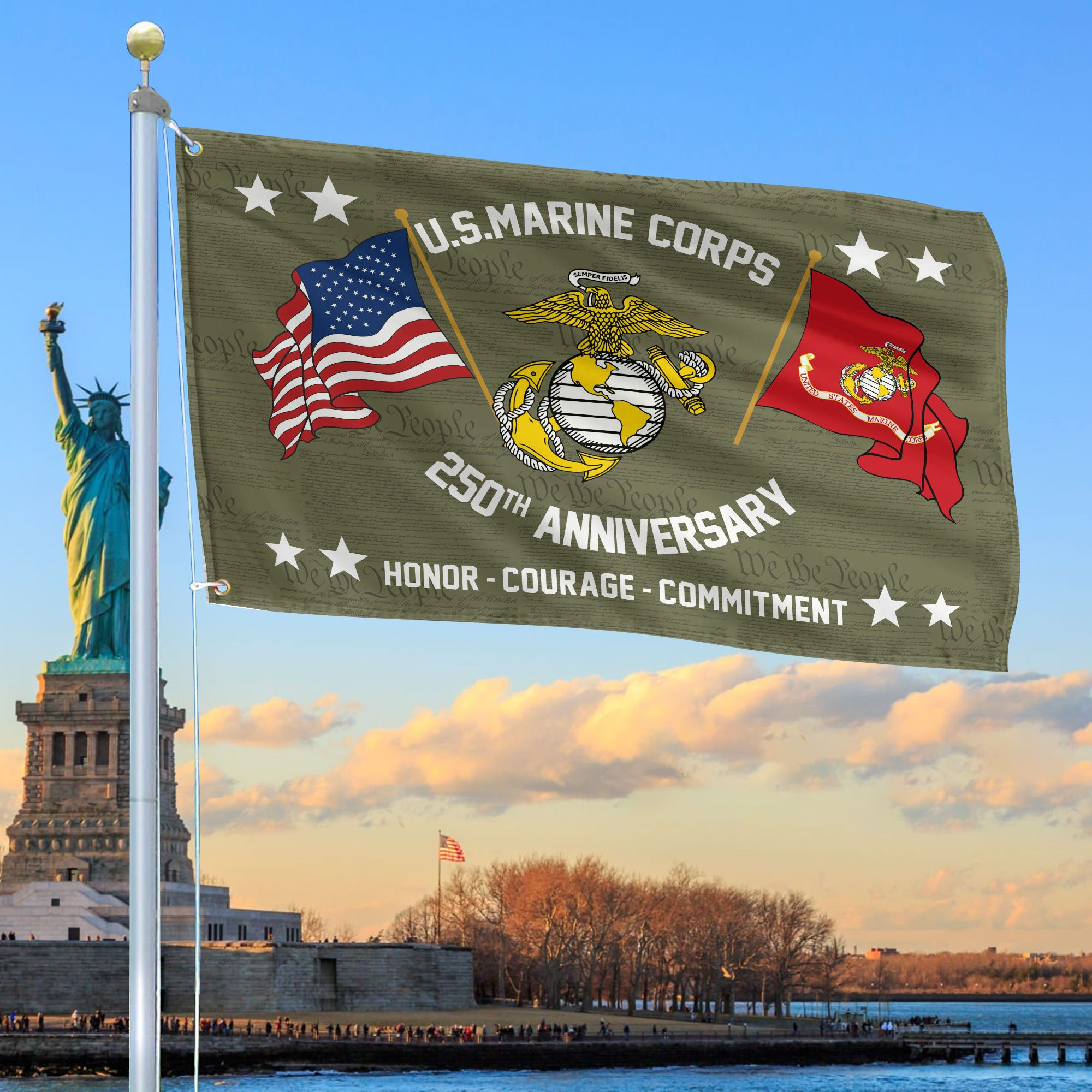 Premium USMC Grommet Flag VPVC120052, 250th Anniversary Marine Corps Flag, Gifts For Marine Veteran, Best Gifts On Father’s Day, Veterans Day