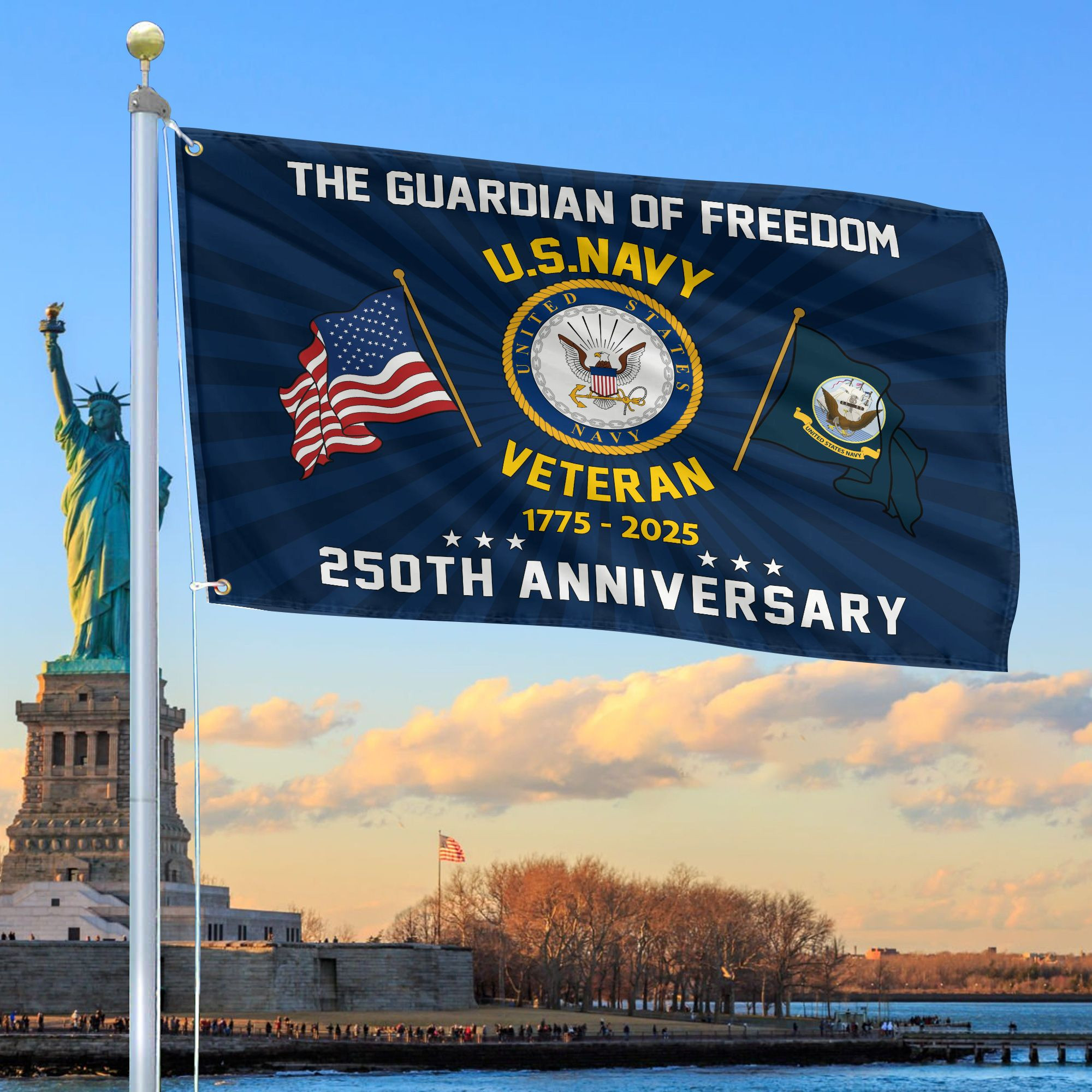 Premium US Navy Grommet Flag VPVC120055, 250th Anniversary Navy Flag, Gifts For Navy Veteran, Best Gifts On Father’s Day, Veterans Day