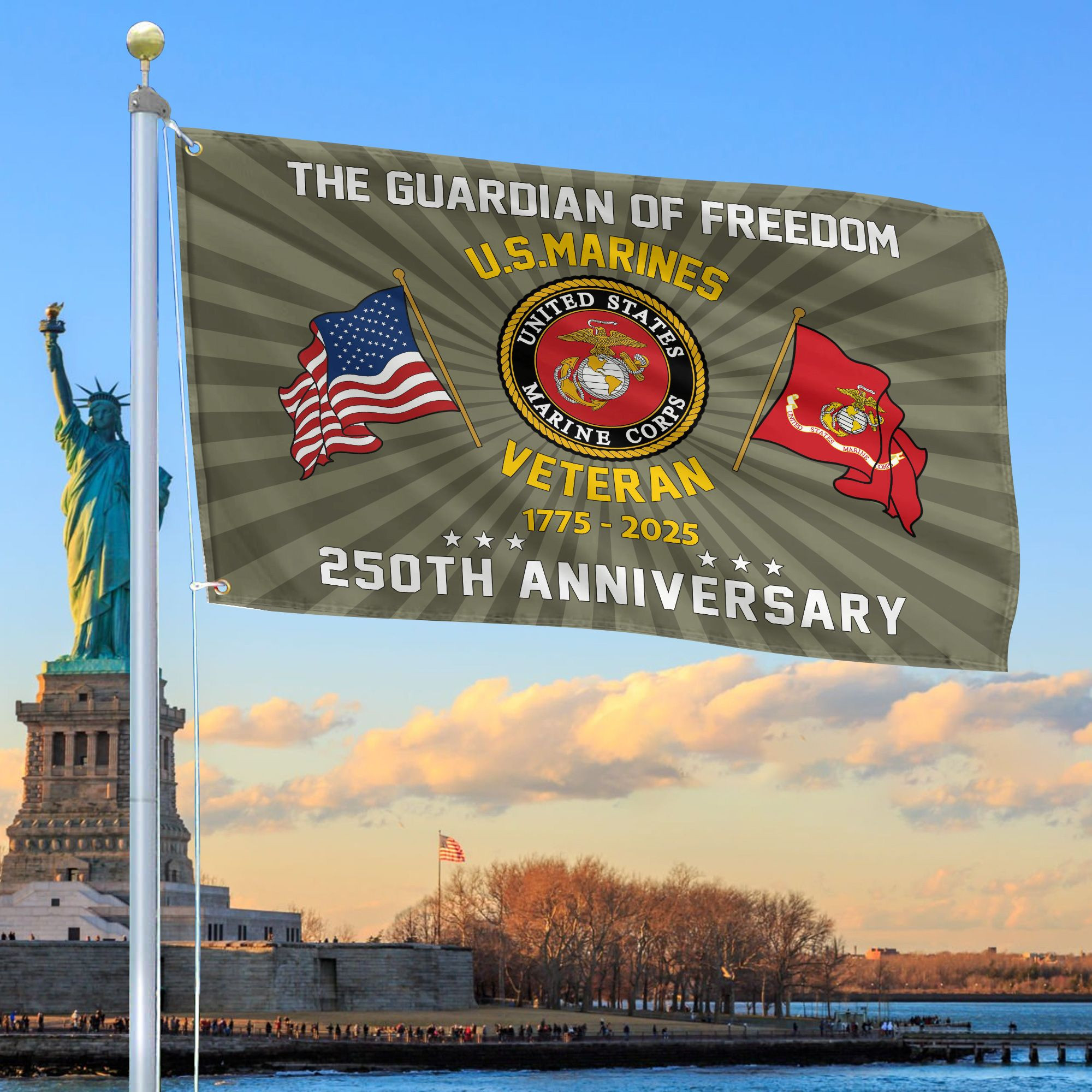 Premium USMC Grommet Flag VPVC120057, 250th Anniversary Marine Corps Flag, Gifts For Marine Veteran, Best Gifts On Father’s Day, Veterans Day
