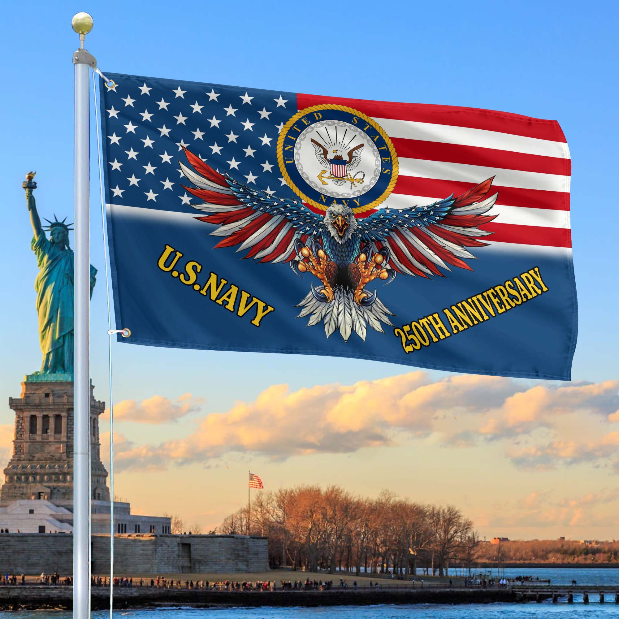 Premium US Navy Grommet Flag VPVC120020, 250th Anniversary Navy Flag, Gifts For Navy Veteran, Best Gifts On Father’s Day, Veterans Day