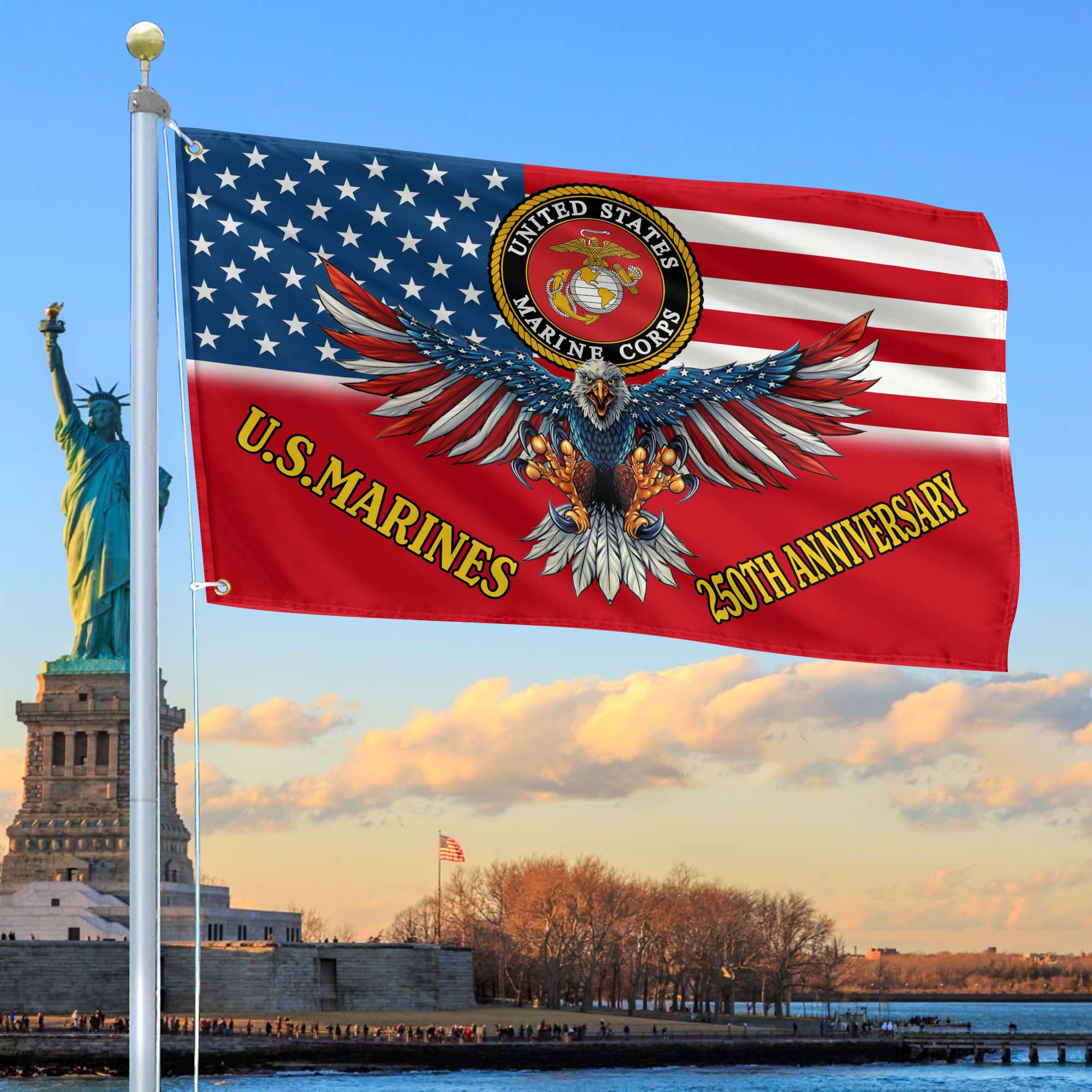 Premium USMC Grommet Flag VPVC120021, 250th Anniversary Marine Corps Flag, Gifts For Marine Veteran, Best Gifts On Father’s Day, Veterans Day