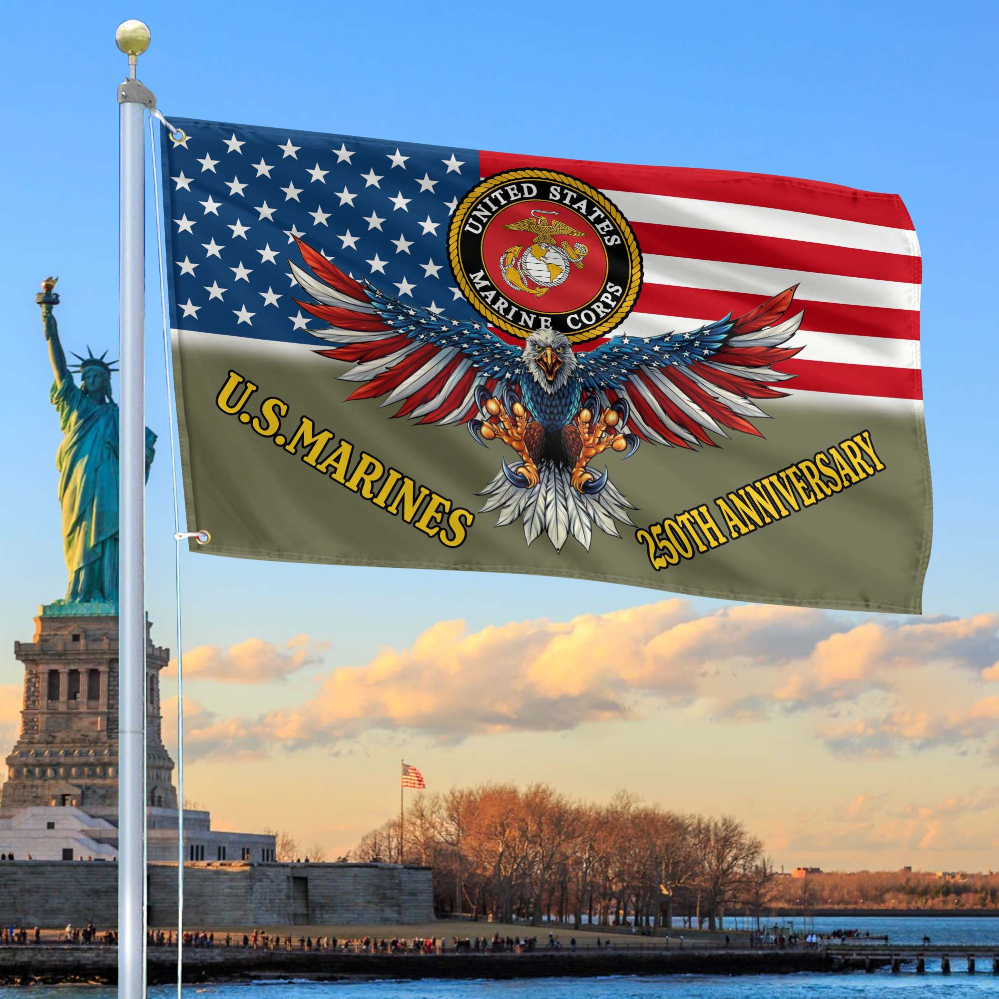 Premium USMC Grommet Flag VPVC120022, 250th Anniversary Marine Corps Flag, Gifts For Marine Veteran, Best Gifts On Father’s Day, Veterans Day