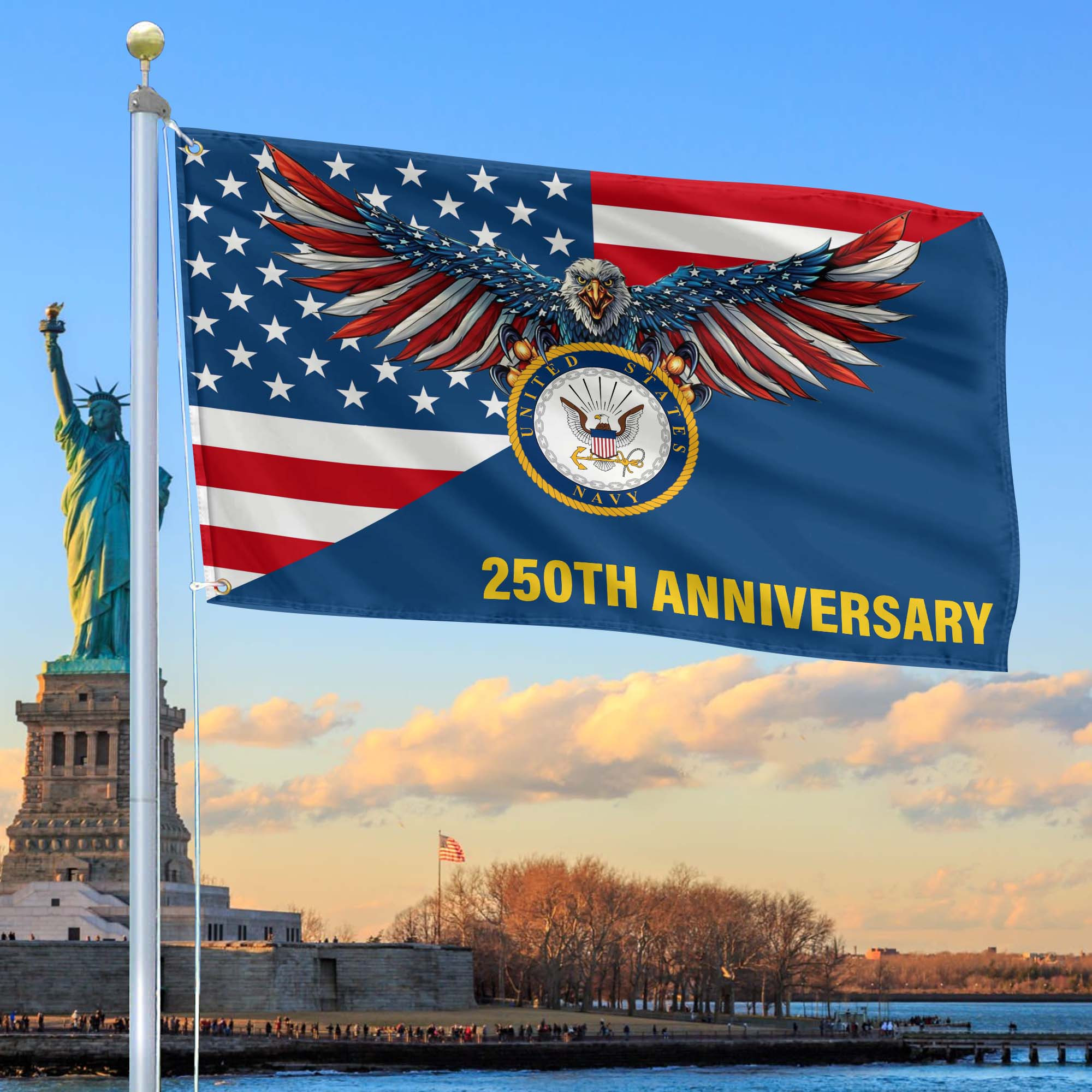 Premium US Navy Grommet Flag VPVC120060, 250th Anniversary Navy Flag, Gifts For Navy Veteran, Best Gifts On Father’s Day, Veterans Day