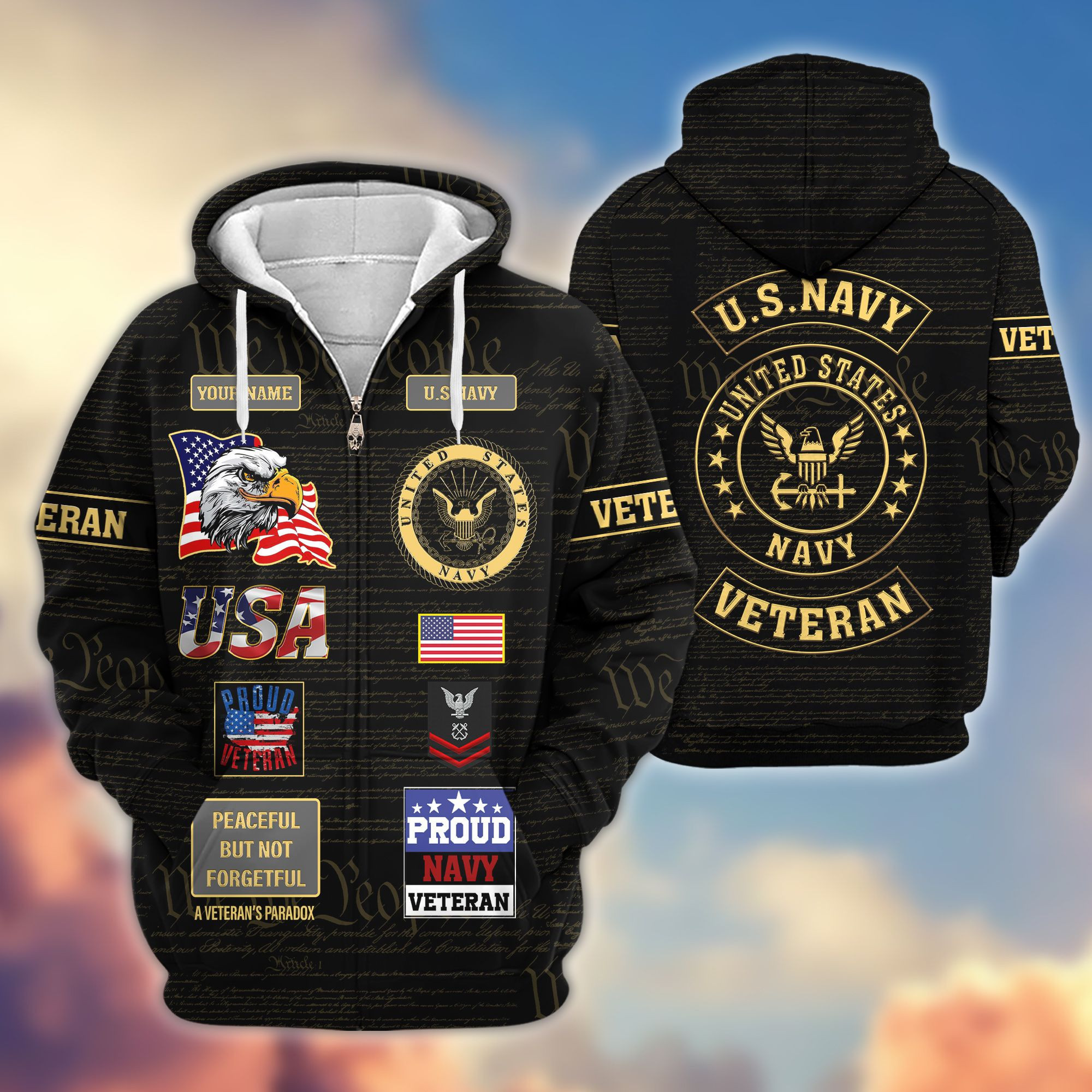 Premium Custom US Navy Zip Up Hoodie VPVC607202, Gifts For Navy Veteran, Gifts On Father’s Day, Veterans Day
