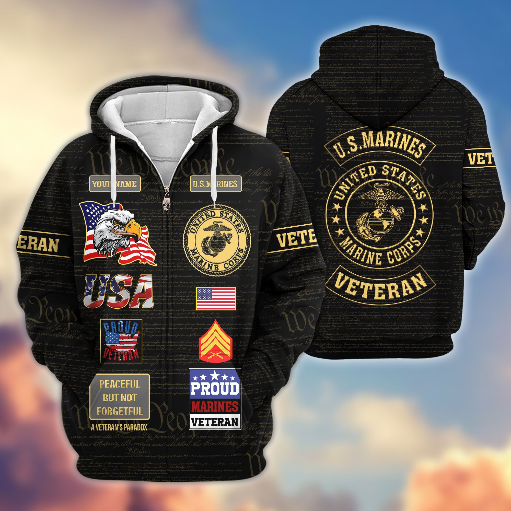 Premium Custom USMC Zip Up Hoodie VPVC607203, Gifts For Marine Veteran, Gifts On Father’s Day, Veterans Day
