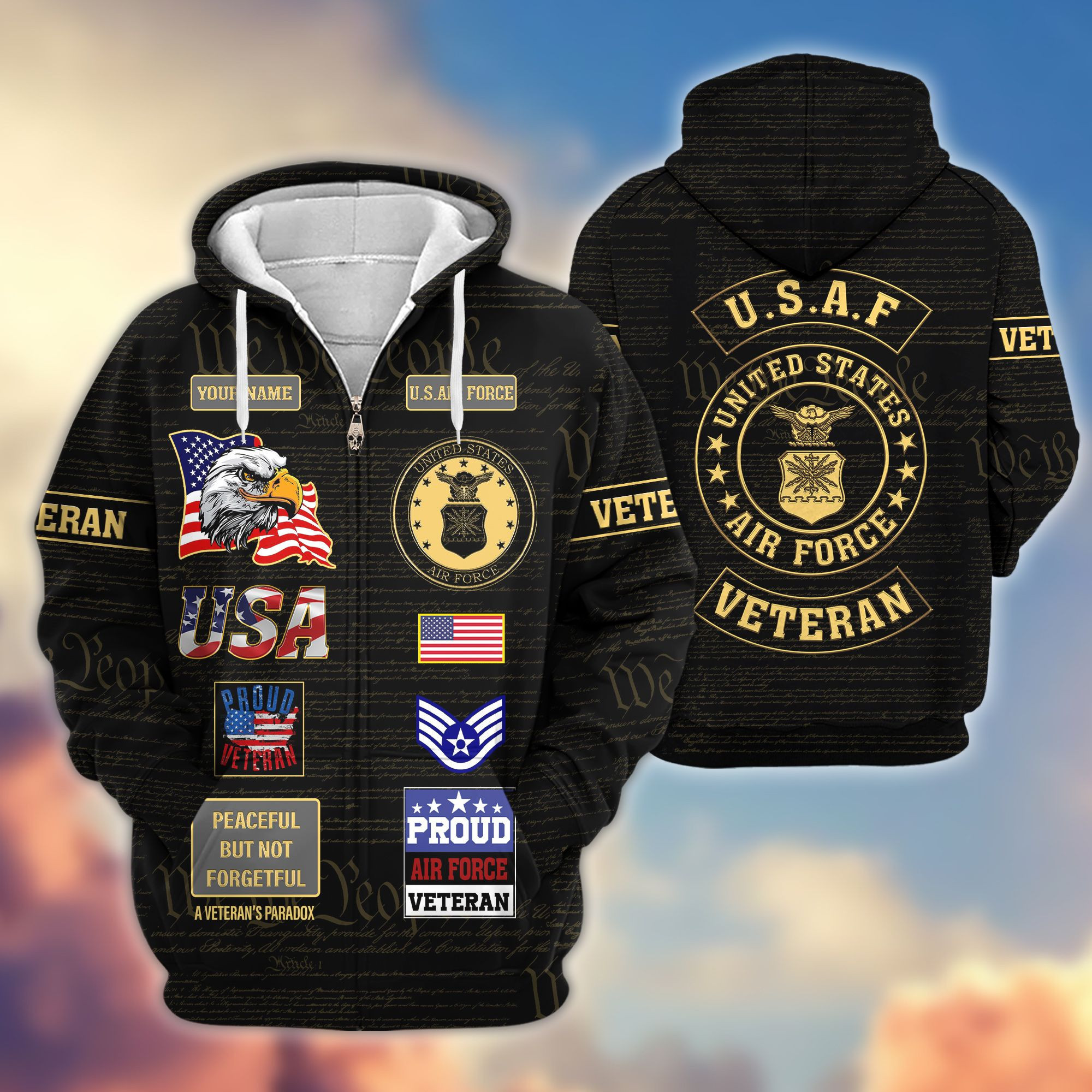 Premium Custom USAF Zip Up Hoodie VPVC607204, Gifts For Air Force Veteran, Gifts On Father’s Day, Veterans Day