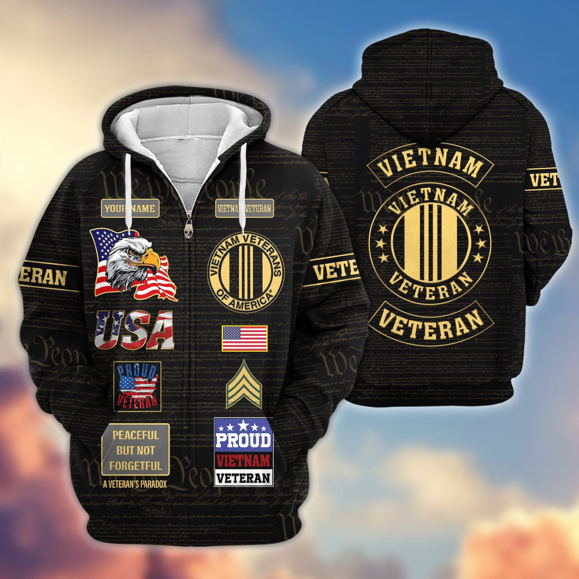 Premium Custom Vietnam Veteran Zip Up Hoodie VPVC607206, Gifts For Vietnam Veteran, Gifts On Father’s Day, Veterans Day