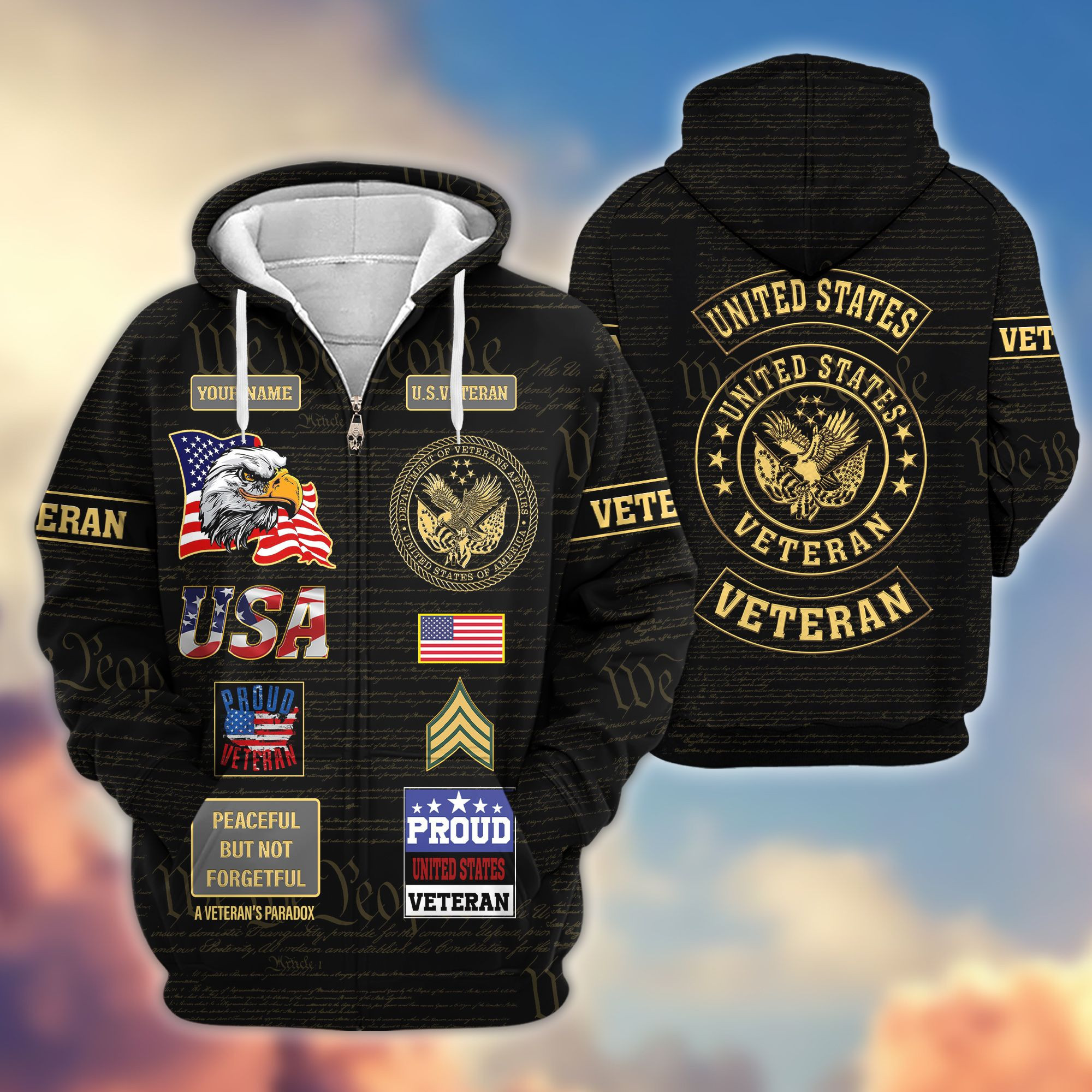 Premium Custom US Veteran Zip Up Hoodie VPVC607207, Gifts For US Veteran, Gifts On Father’s Day, Veterans Day