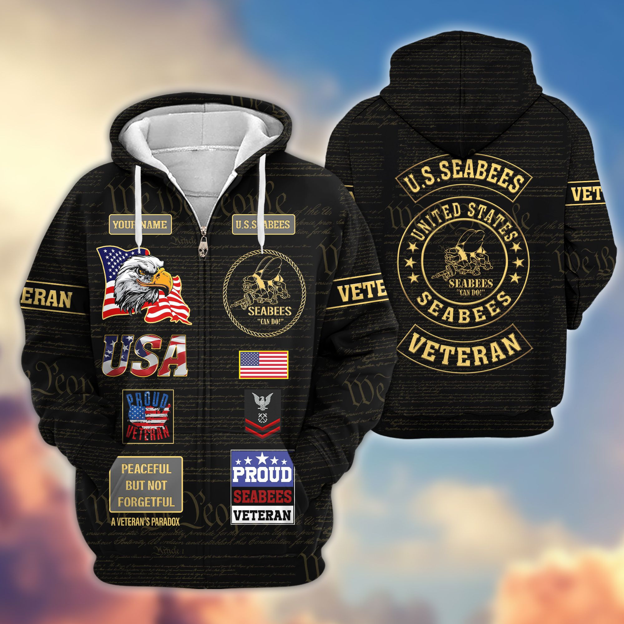 Premium Custom US Seabees Zip Up Hoodie VPVC607209, Gifts For Seabees Veteran, Gifts On Father’s Day, Veterans Day