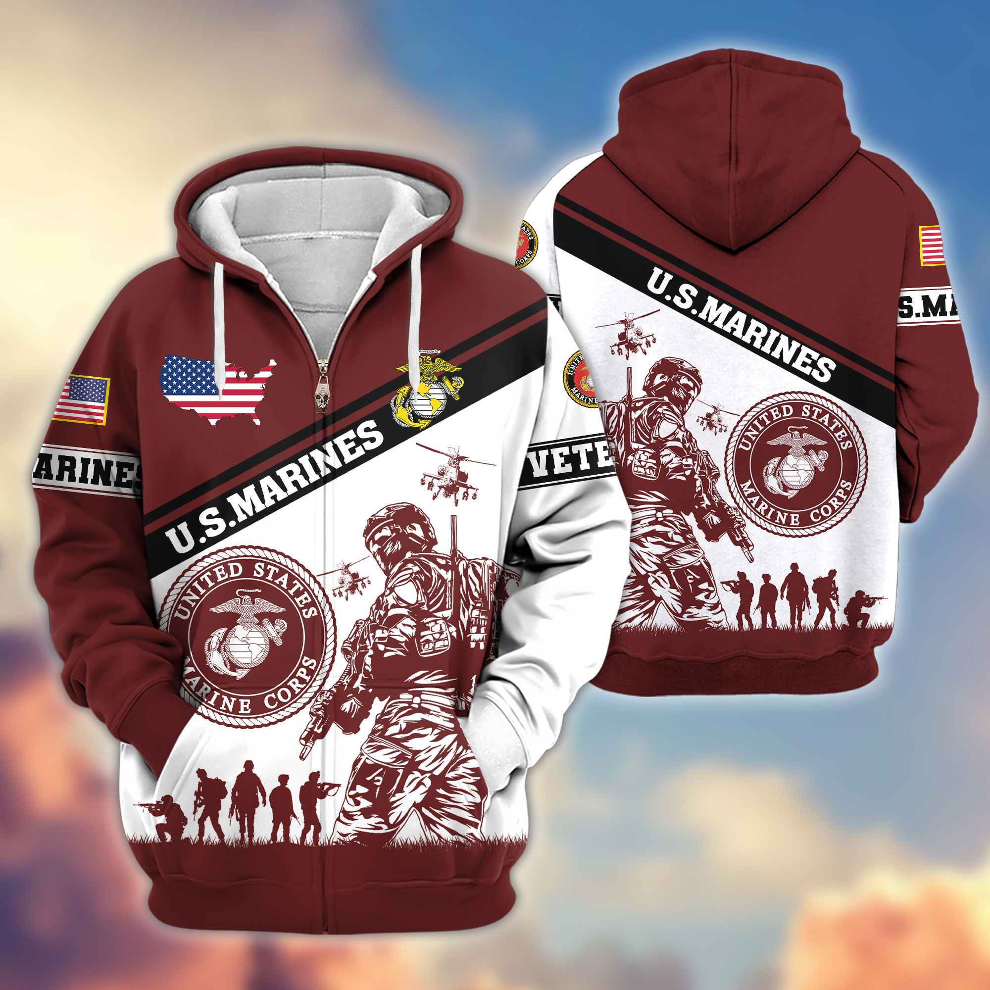 Premium USMC Zip Up Hoodie VPVC607303, Gifts For Marine Veteran, Gifts On Father’s Day, Veterans Day