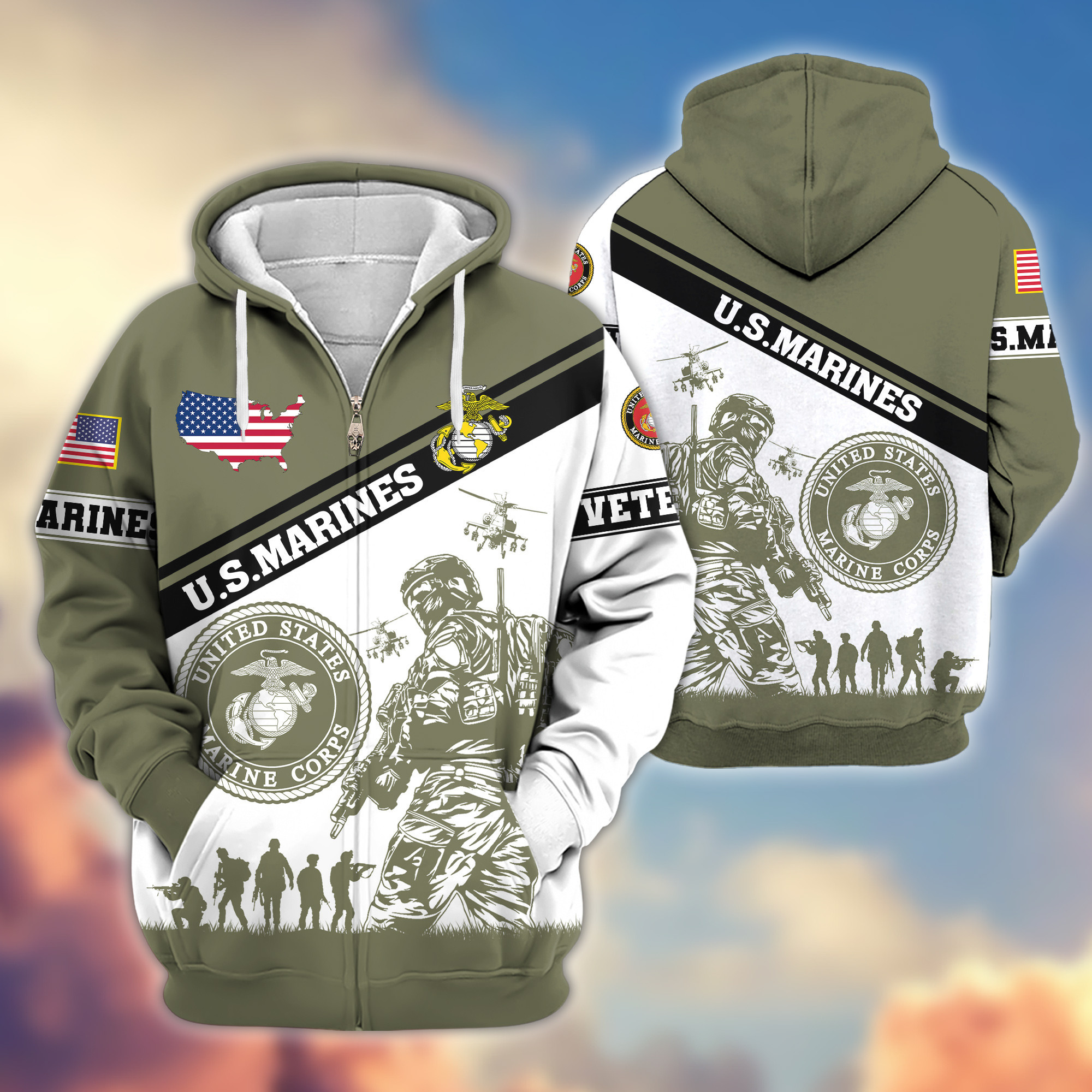 Premium USMC Zip Up Hoodie VPVC607311, Gifts For Marine Veteran, Gifts On Father’s Day, Veterans Day