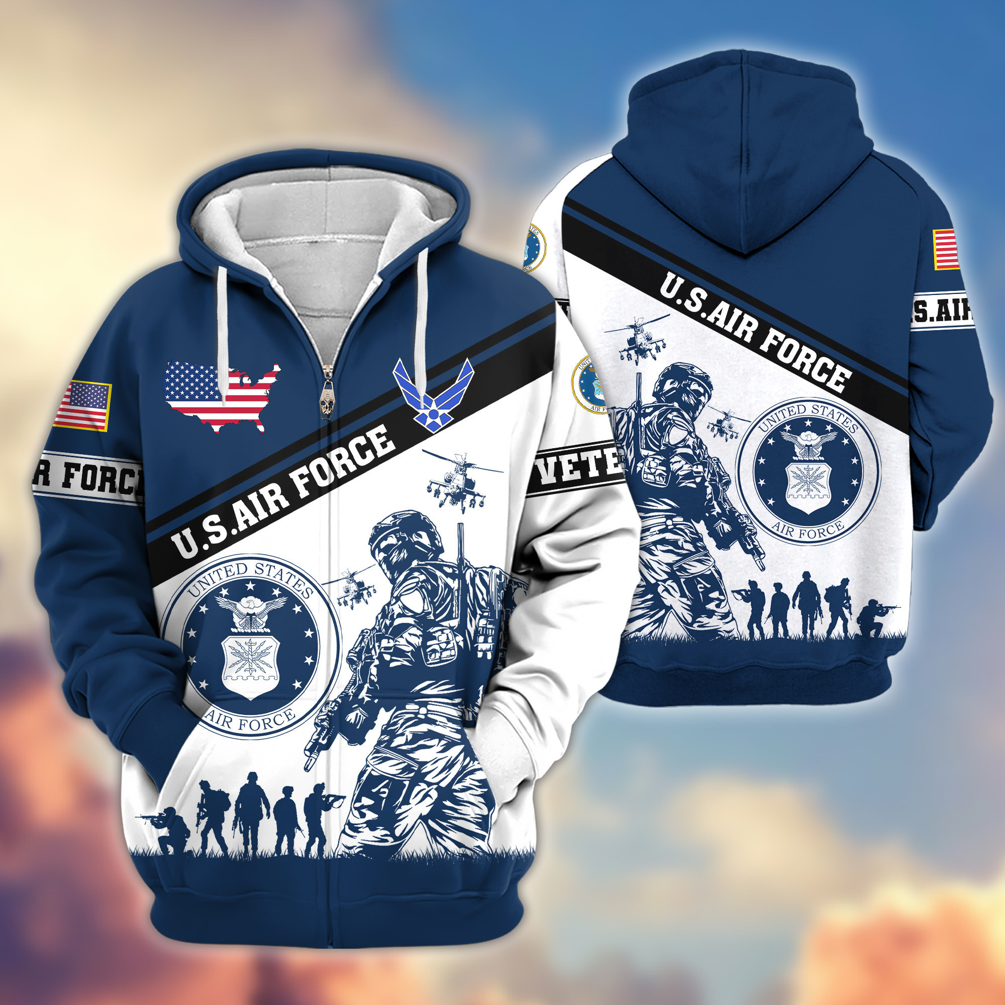 Premium USAF Zip Up Hoodie VPVC607304, Gifts For Air Force Veteran, Gifts On Father’s Day, Veterans Day