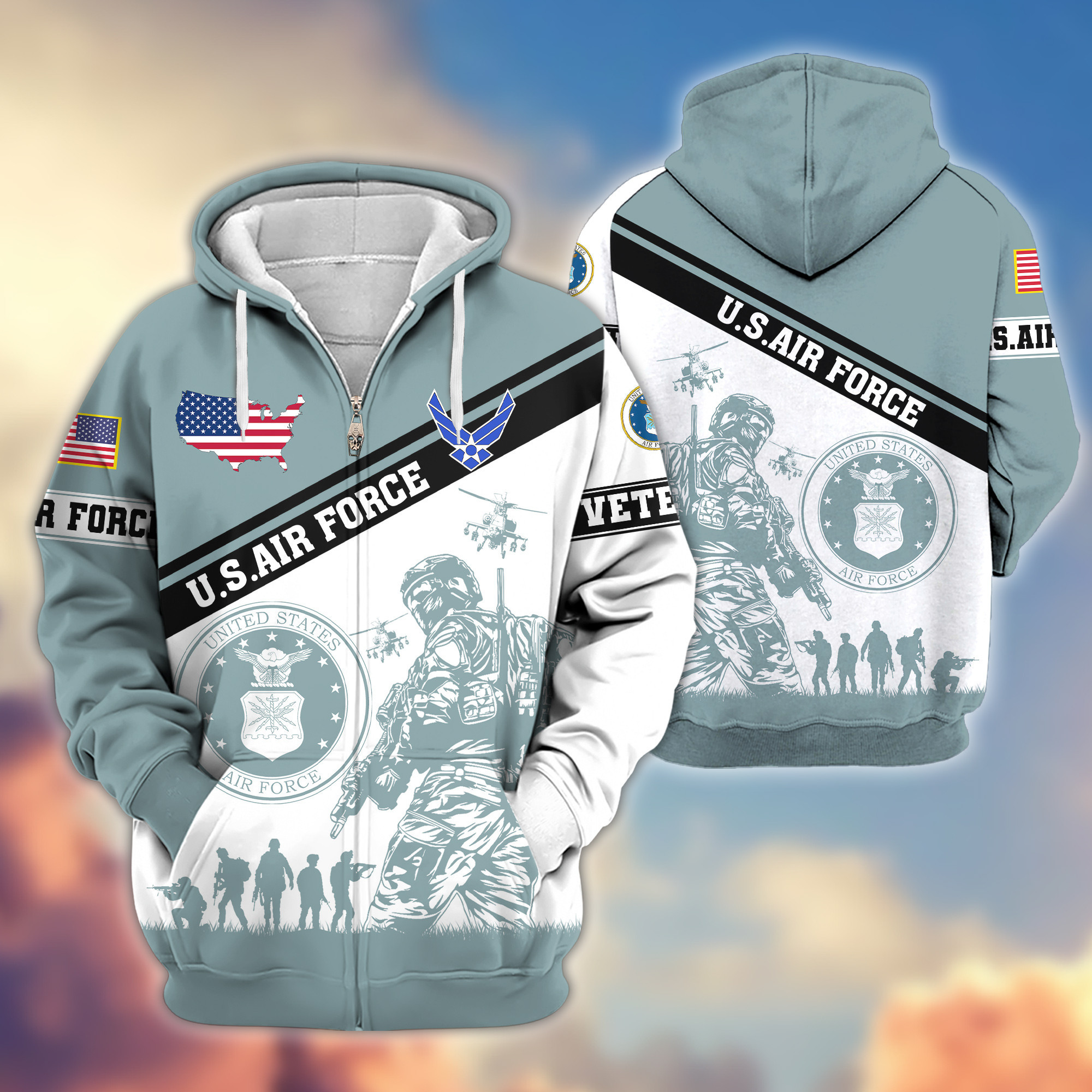 Premium USAF Zip Up Hoodie VPVC607312, Gifts For Air Force Veteran, Gifts On Father’s Day, Veterans Day