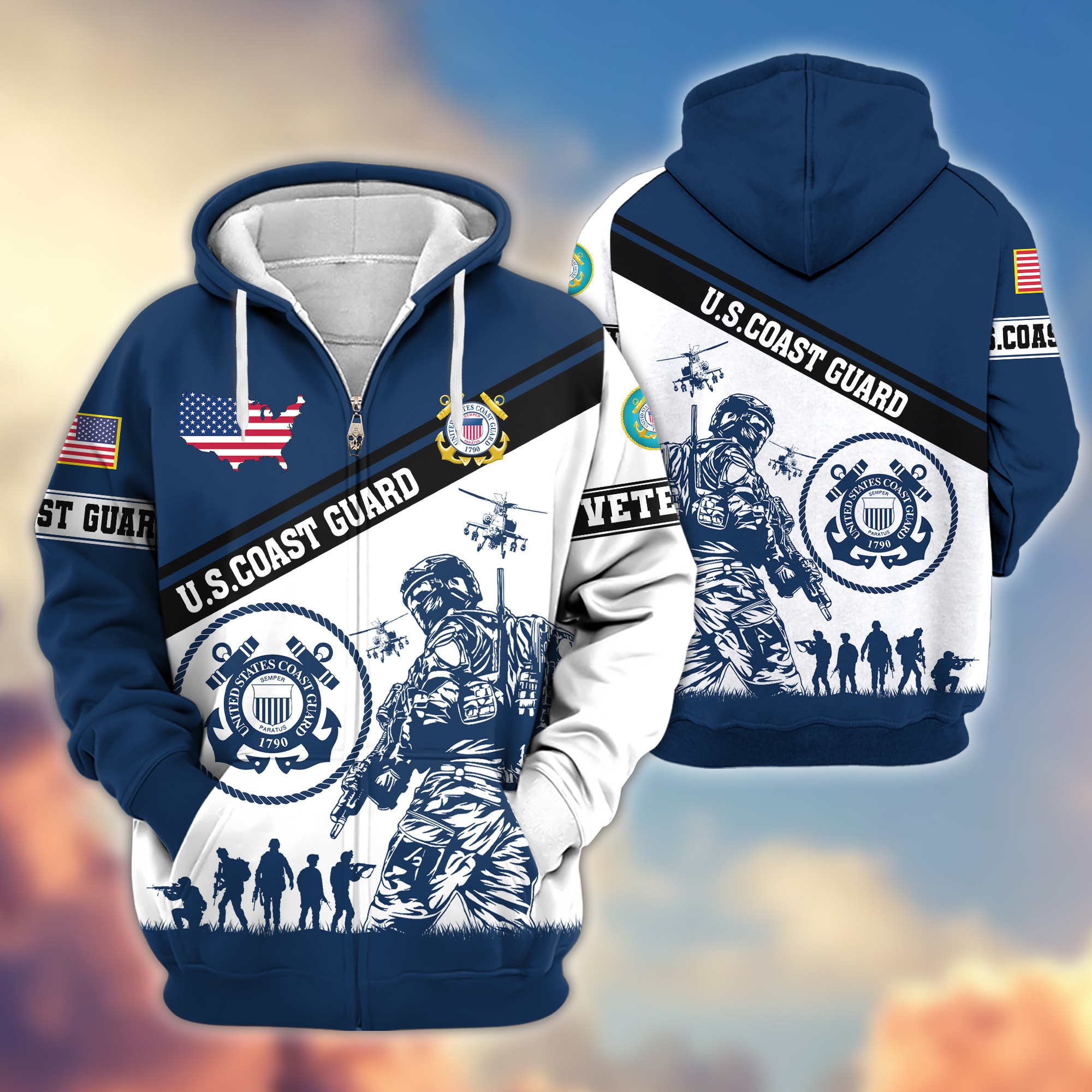 Premium USCG Zip Up Hoodie VPVC607305, Gifts For Coast Guard Veteran, Gifts On Father’s Day, Veterans Day