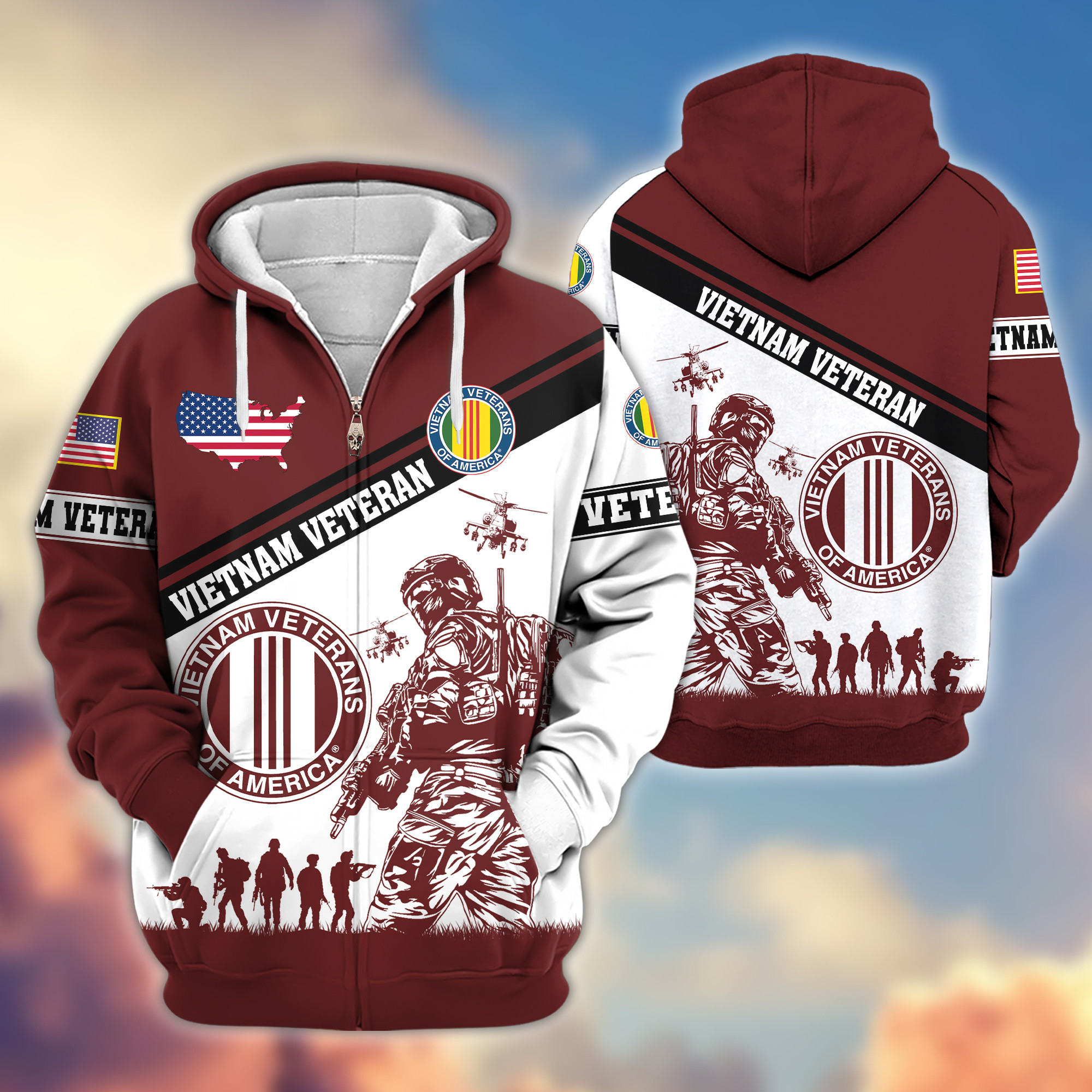 Premium Vietnam Veteran Zip Up Hoodie VPVC607306, Gifts For Vietnam Veteran, Gifts On Father’s Day, Veterans Day