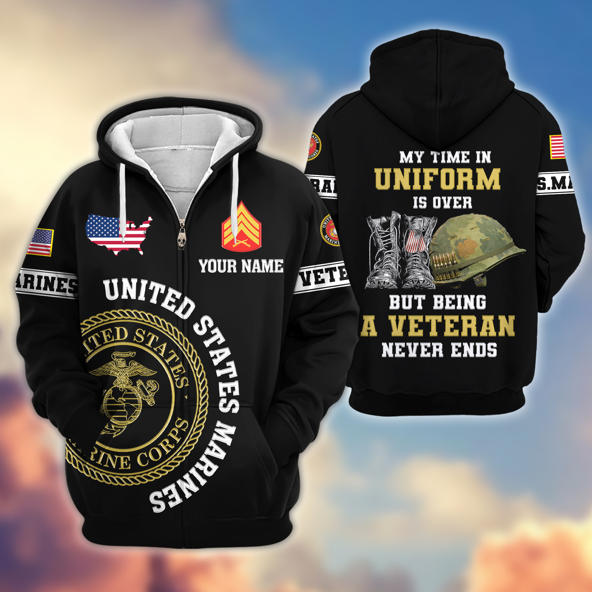 Premium Custom USMC Zip Up Hoodie VPVC607403, Gifts For Marine Veteran, Gifts On Father’s Day, Veterans Day