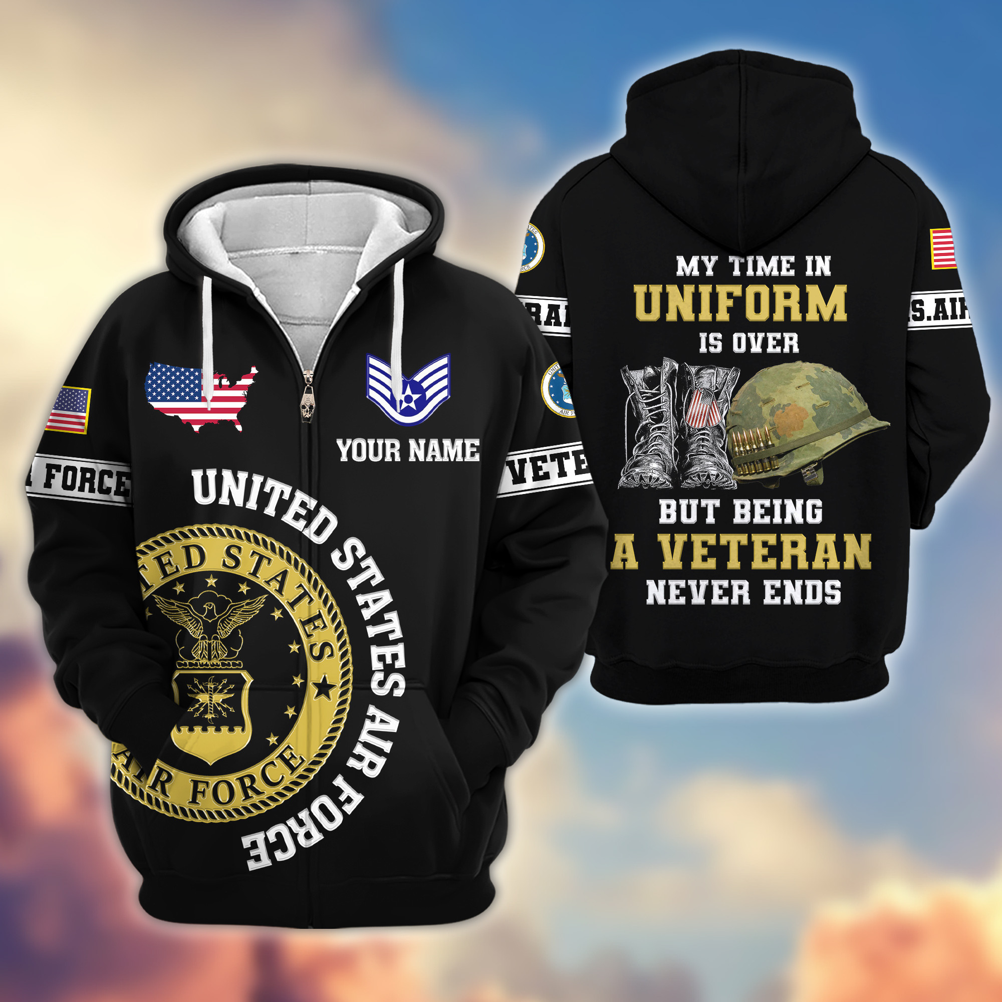 Premium Custom USAF Zip Up Hoodie VPVC607404, Gifts For Air Force Veteran, Gifts On Father’s Day, Veterans Day