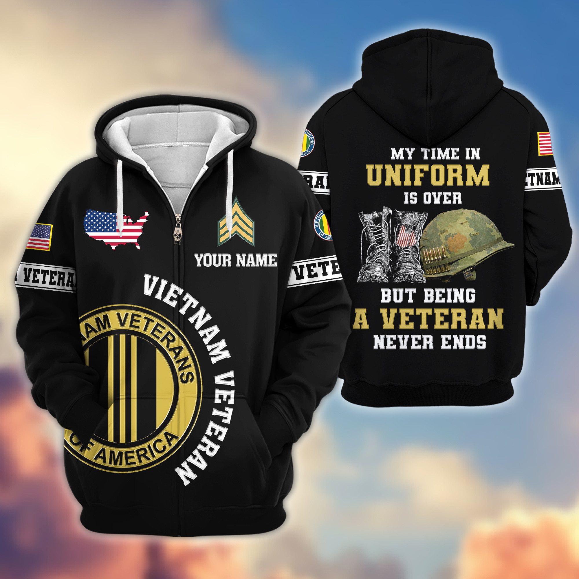 Premium Custom Vietnam Veteran Zip Up Hoodie VPVC607406, Gifts For Vietnam Veteran, Gifts On Father’s Day, Veterans Day