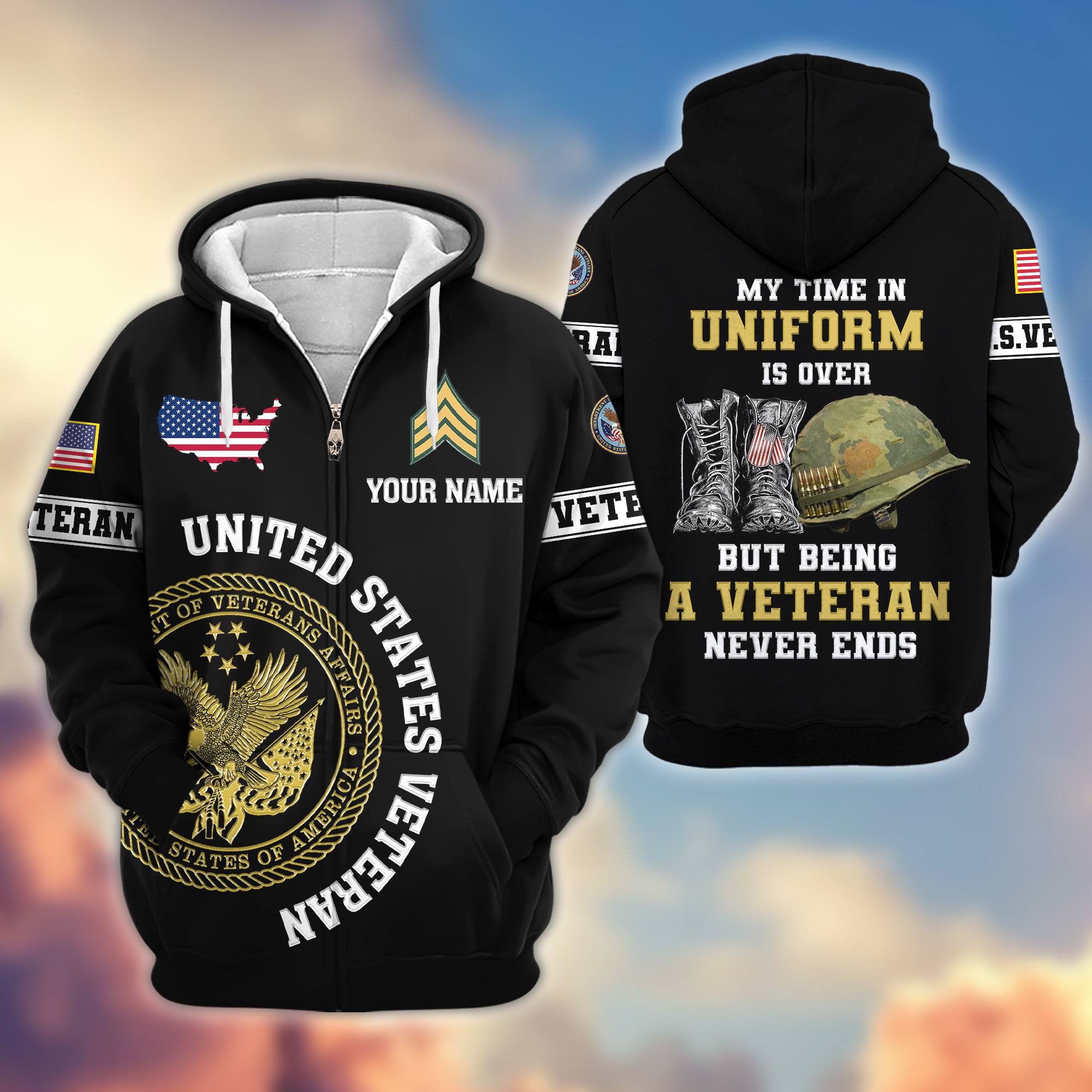 Premium Custom US Veteran Zip Up Hoodie VPVC607407, Gifts For US Veteran, Gifts On Father’s Day, Veterans Day