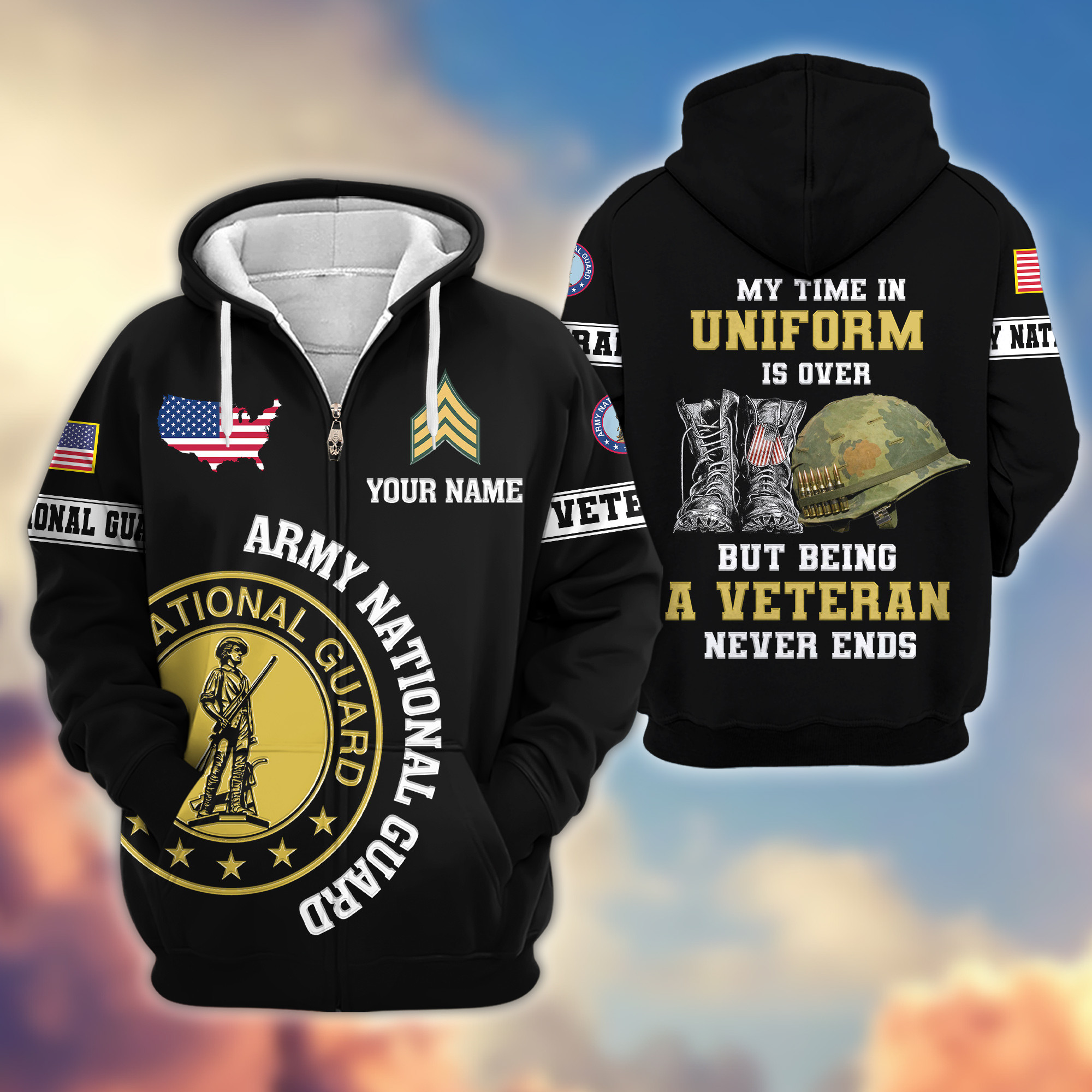 Premium Custom US Army National Guard Zip Up Hoodie VPVC607408, Gifts For Army National Guard Veteran, Gifts On Father’s Day, Veterans Day