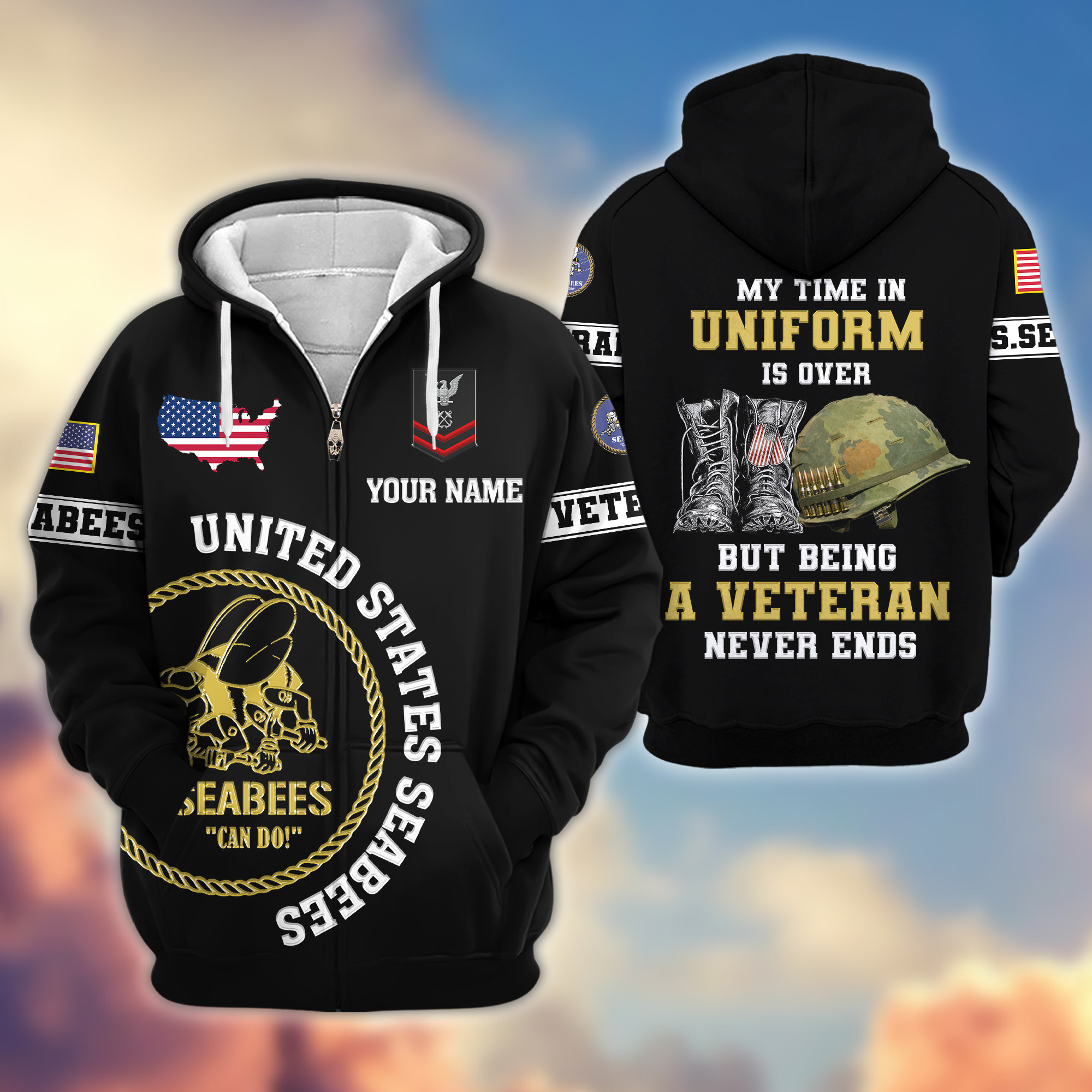 Premium Custom US Seabees Zip Up Hoodie VPVC607409, Gifts For Seabees Veteran, Gifts On Father’s Day, Veterans Day