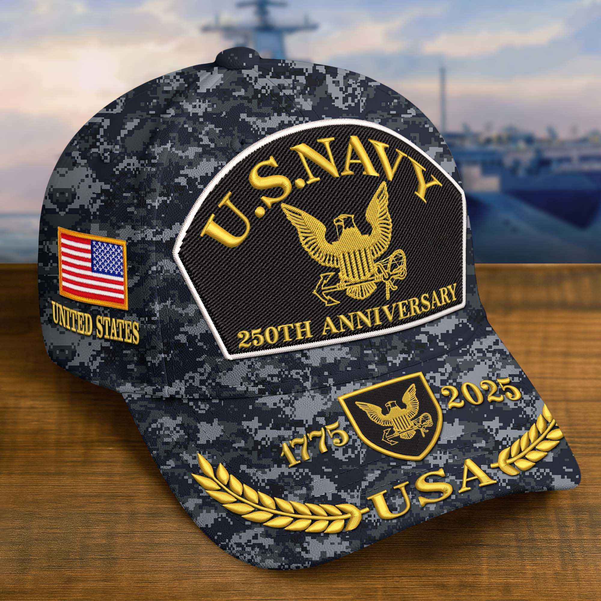 Premium Custom US Navy Embroidered Hat VPVC308403, 250th Anniversary Navy Hat, Gifts For Navy Veteran, Gifts On Father’s Day, Veterans Day