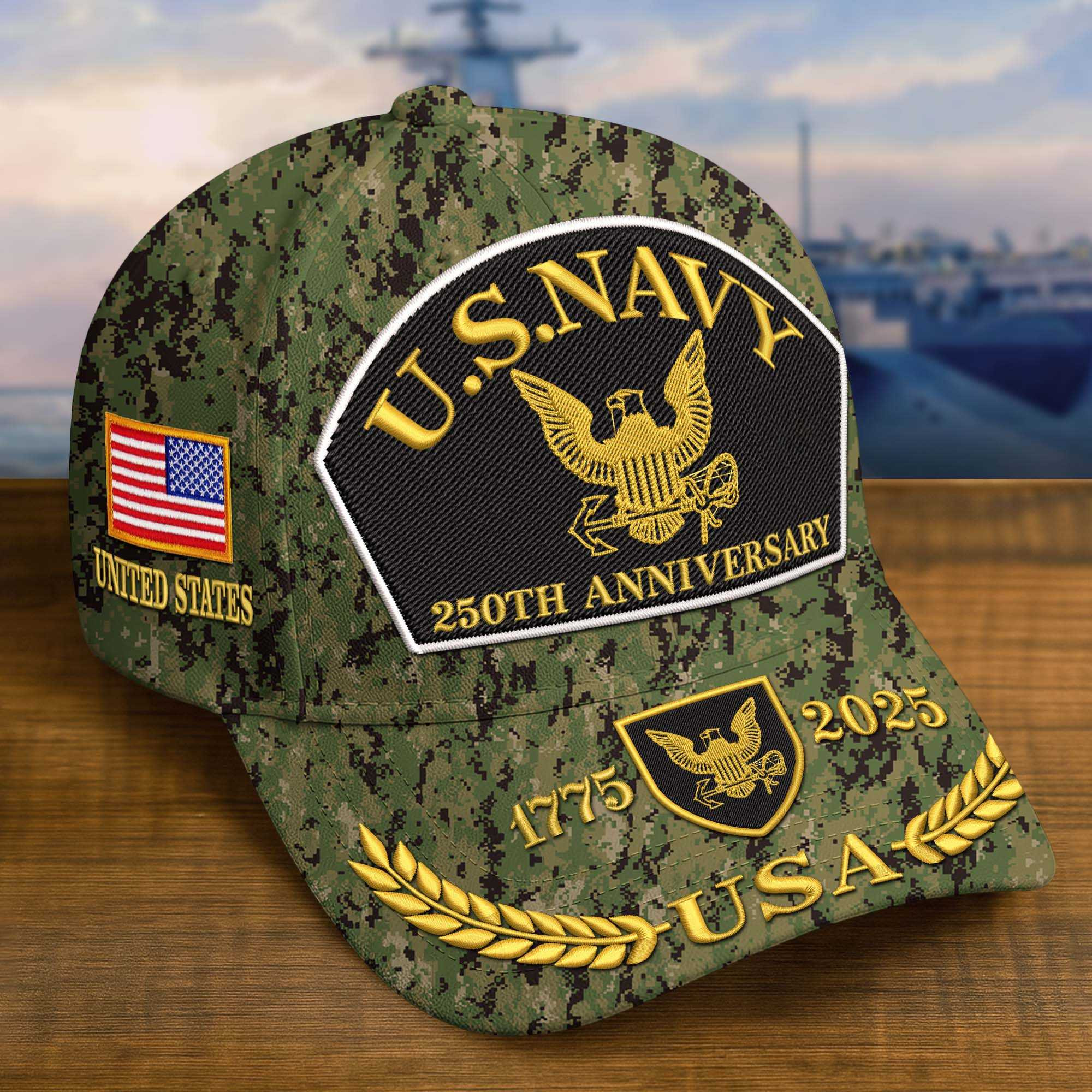 Premium Custom US Navy Embroidered Hat VPVC308404, 250th Anniversary Navy Hat, Gifts For Navy Veteran, Gifts On Father’s Day, Veterans Day