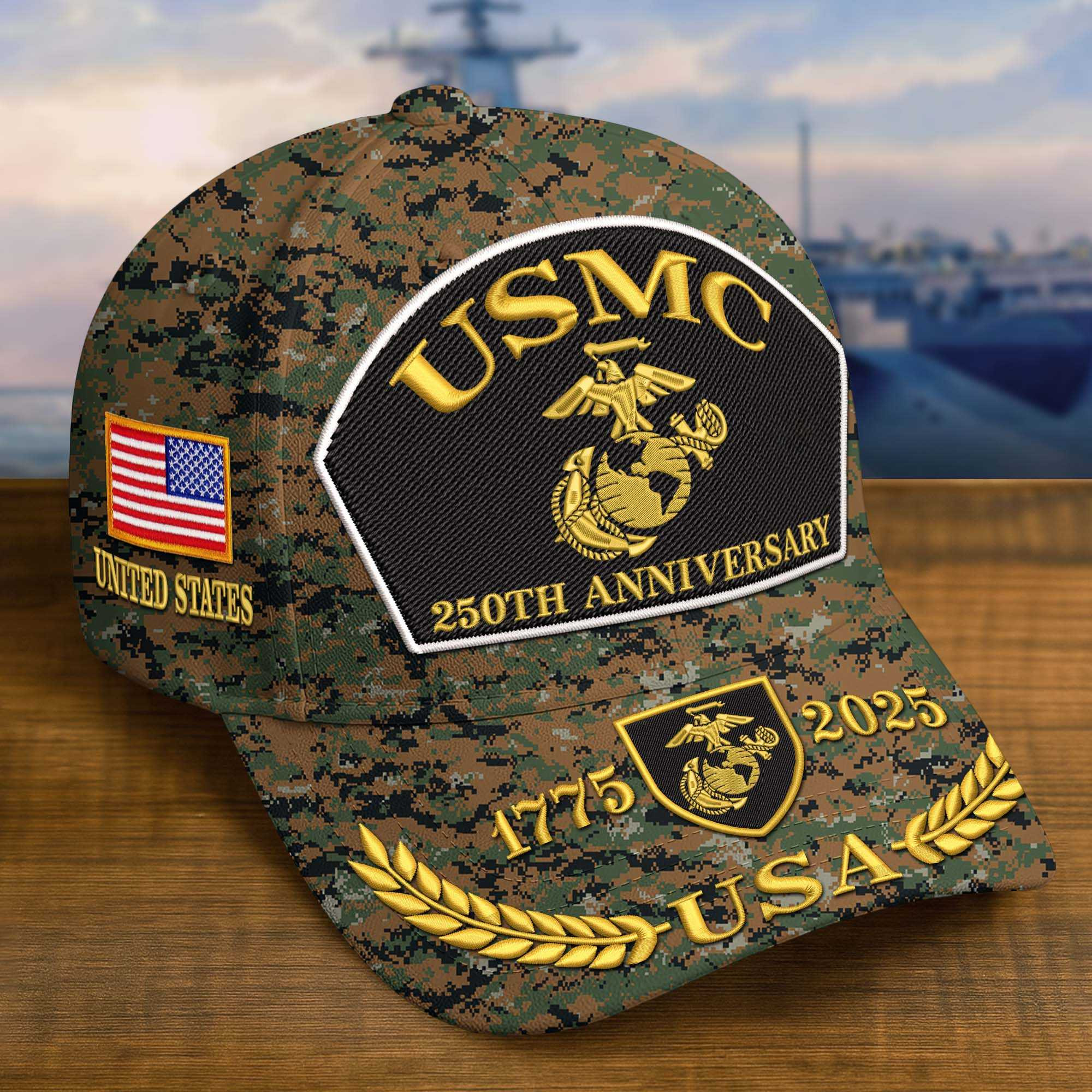Premium Custom USMC Embroidered Hat VPVC308405, 250th Anniversary Marine Corps Hat, Gifts For Marine Veteran, Gifts On Father’s Day, Veterans Day