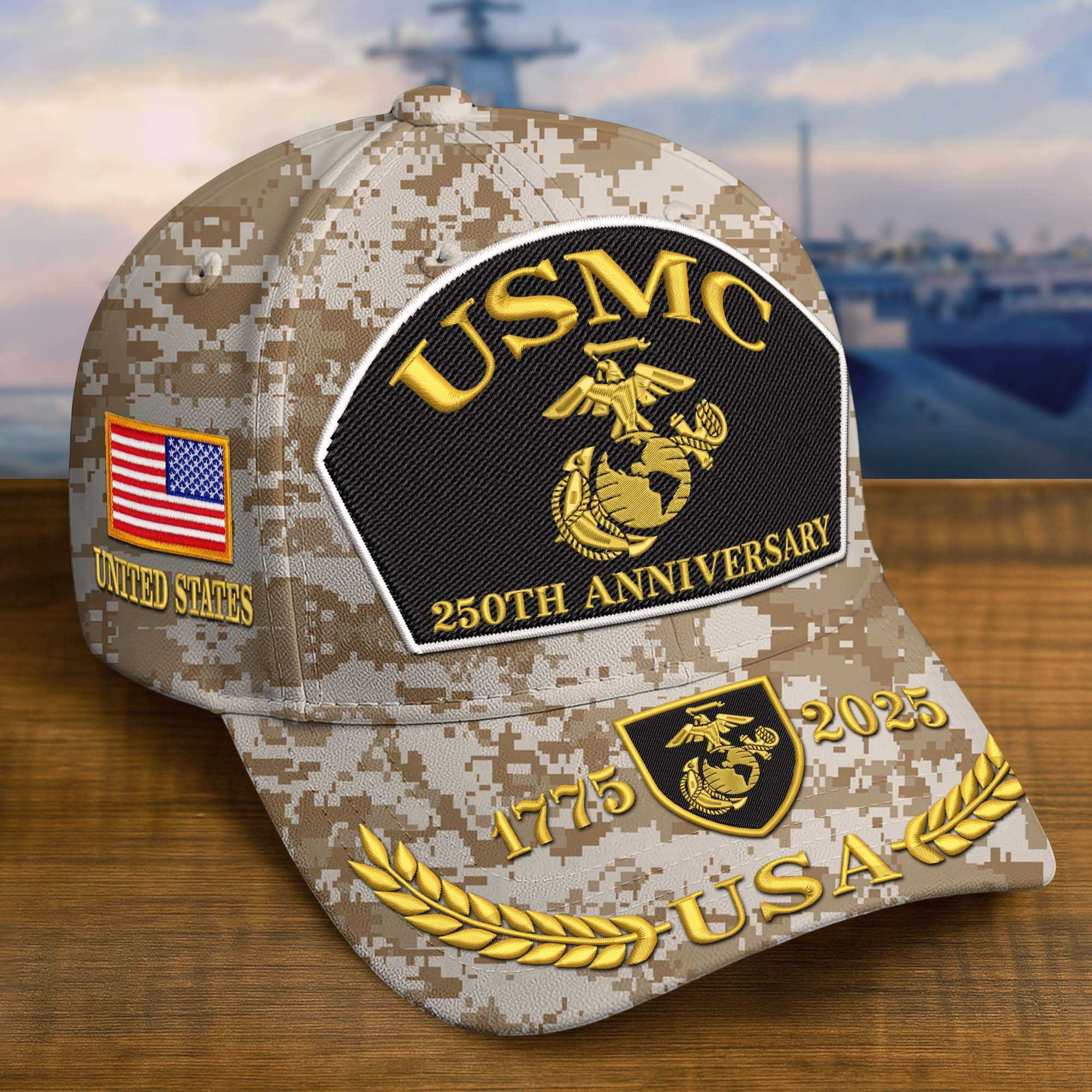 Premium Custom USMC Embroidered Hat VPVC308406, 250th Anniversary Marine Corps Hat, Gifts For Marine Veteran, Gifts On Father’s Day, Veterans Day
