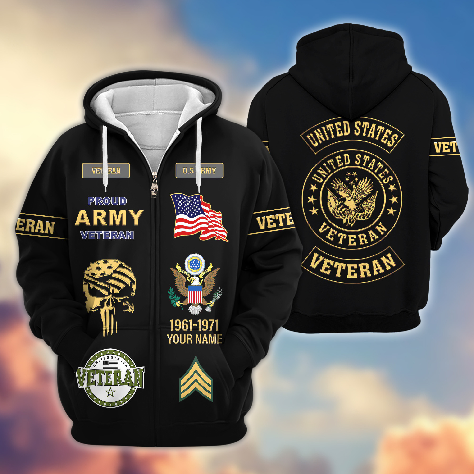 Premium Custom US Army Zip Up Hoodie VPVC607501, Gifts For Army Veteran, Gifts On Father’s Day, Veterans Day