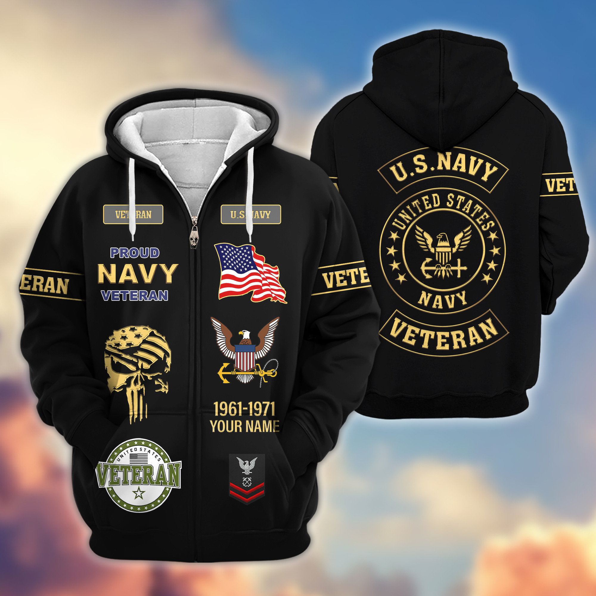Premium Custom US Navy Zip Up Hoodie VPVC607502, Gifts For Navy Veteran, Gifts On Father’s Day, Veterans Day