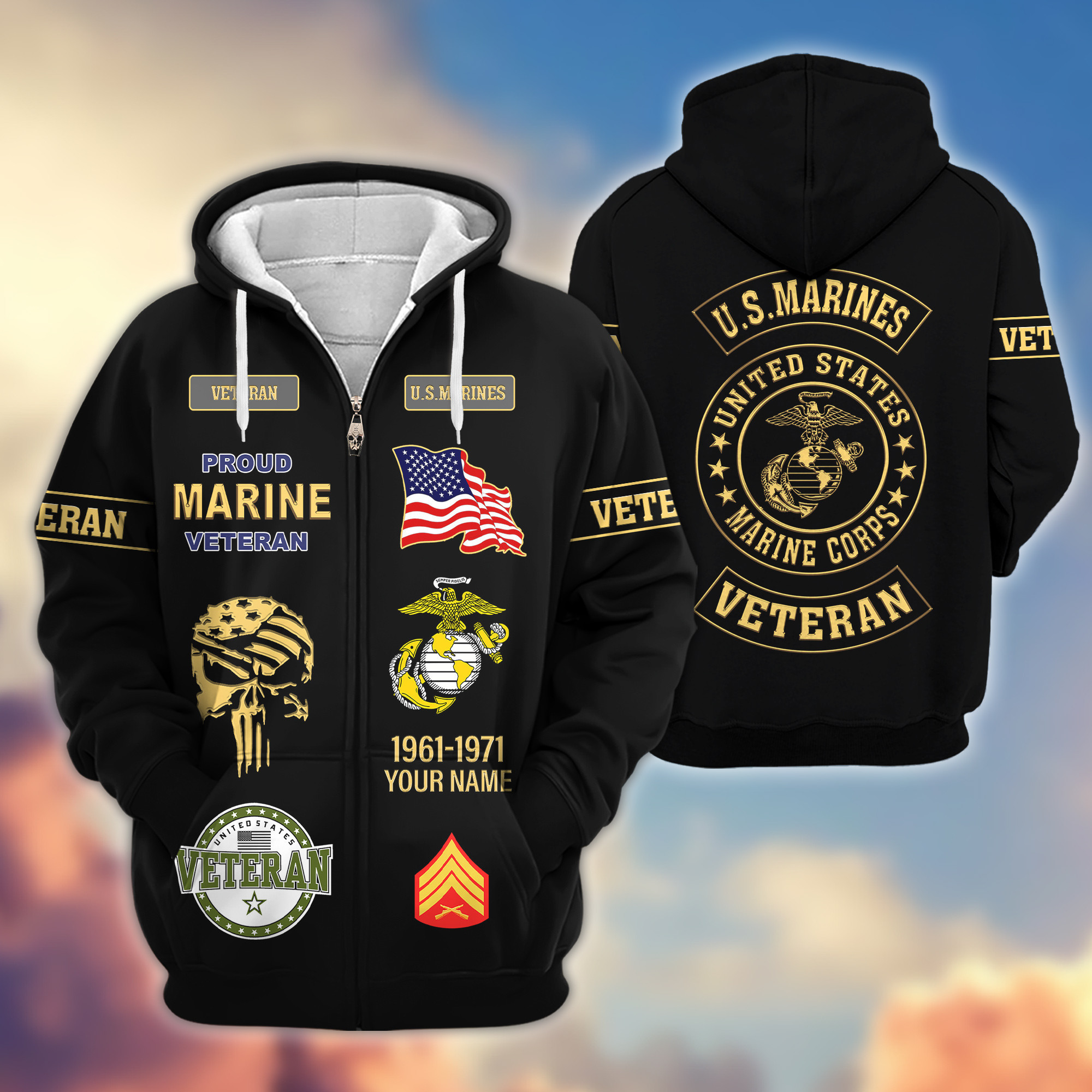 Premium Custom USMC Zip Up Hoodie VPVC607503, Gifts For Marine Veteran, Gifts On Father’s Day, Veterans Day