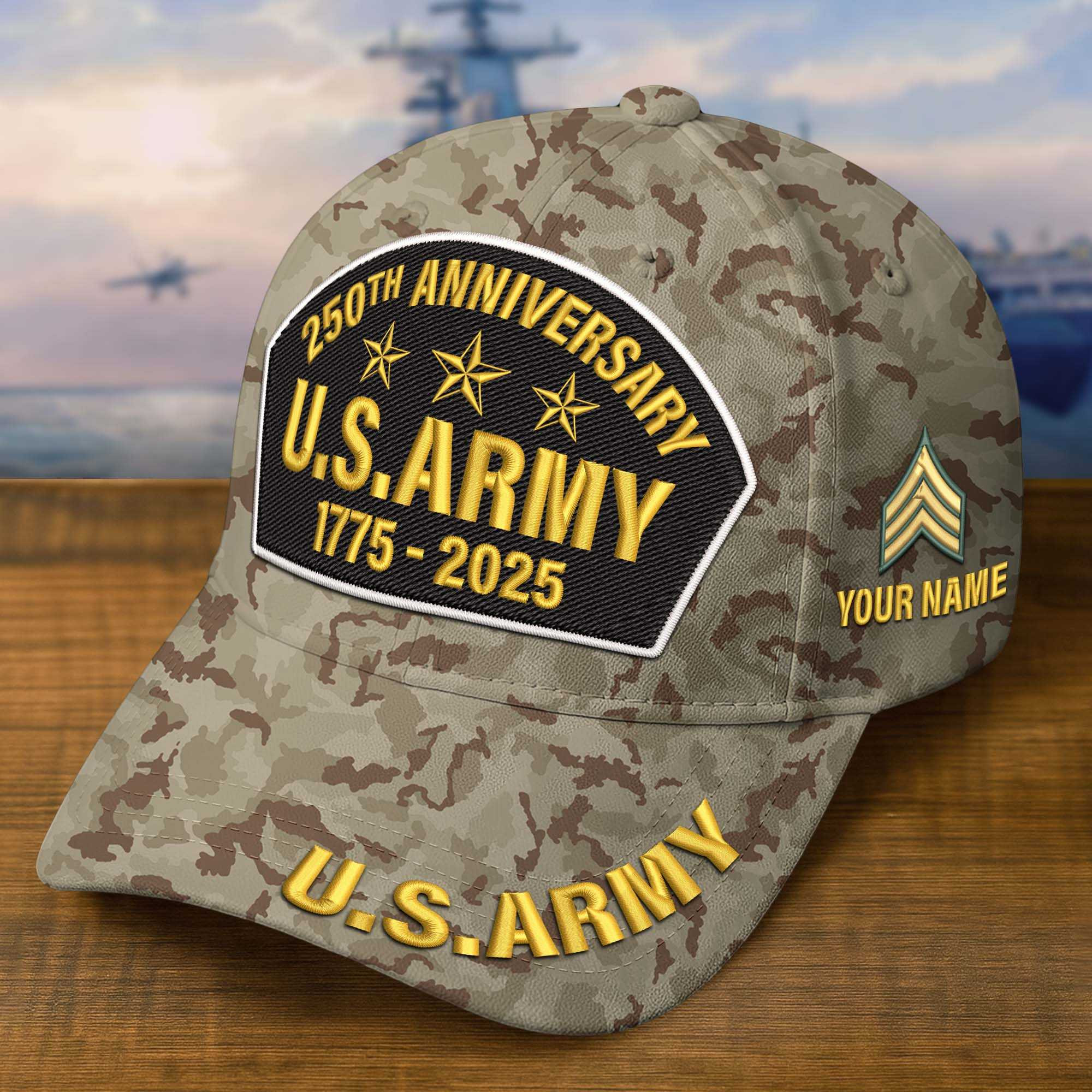 Premium 250th Anniversary Of The Army Embroidered Hats VPVC308502, Custom Name & Rank, Gifts For Army Veteran, Gifts On Father’s Day, Veterans Day