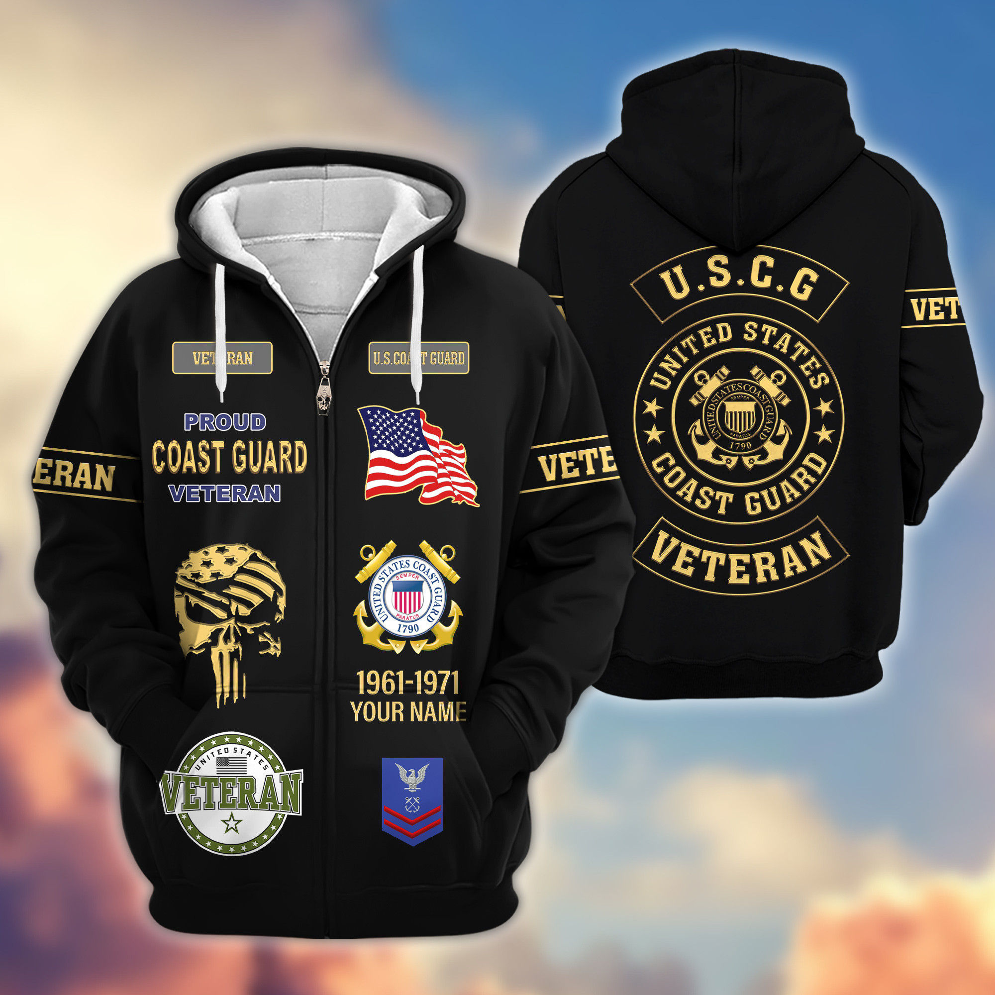 Premium Custom USCG Zip Up Hoodie VPVC607505, Gifts For Coast Guard Veteran, Gifts On Father’s Day, Veterans Day