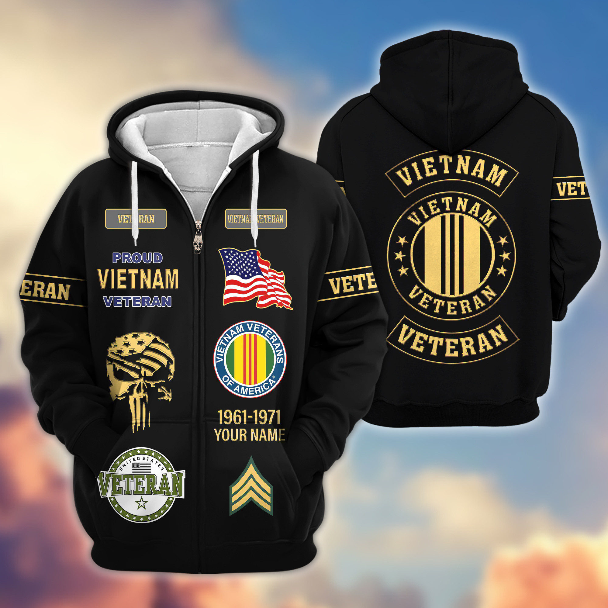 Premium Custom Vietnam Veteran Zip Up Hoodie VPVC607506, Gifts For Vietnam Veteran, Gifts On Father’s Day, Veterans Day