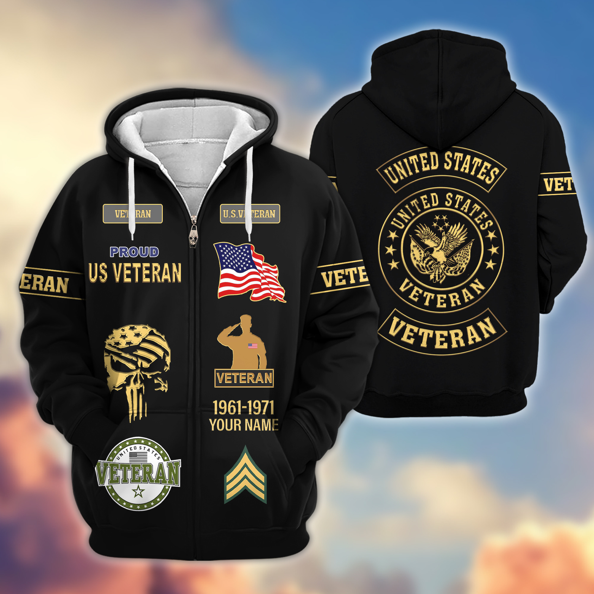 Premium Custom US Veteran Zip Up Hoodie VPVC607507, Gifts For US Veteran, Gifts On Father’s Day, Veterans Day
