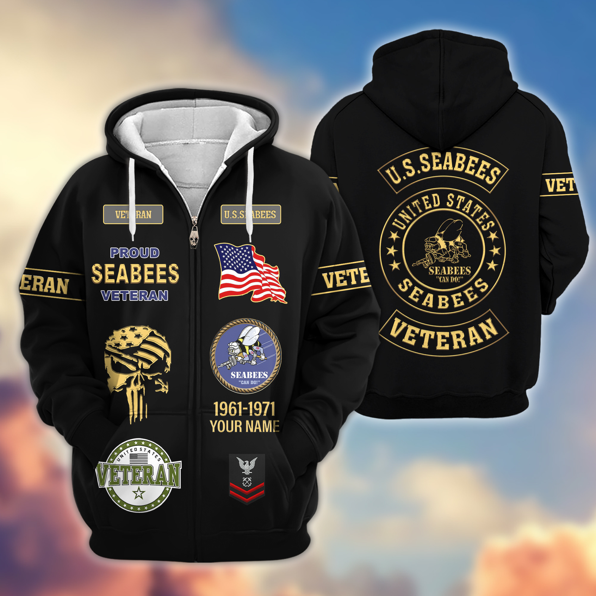 Premium Custom US Seabees Zip Up Hoodie VPVC607509, Gifts For Seabees Veteran, Gifts On Father’s Day, Veterans Day
