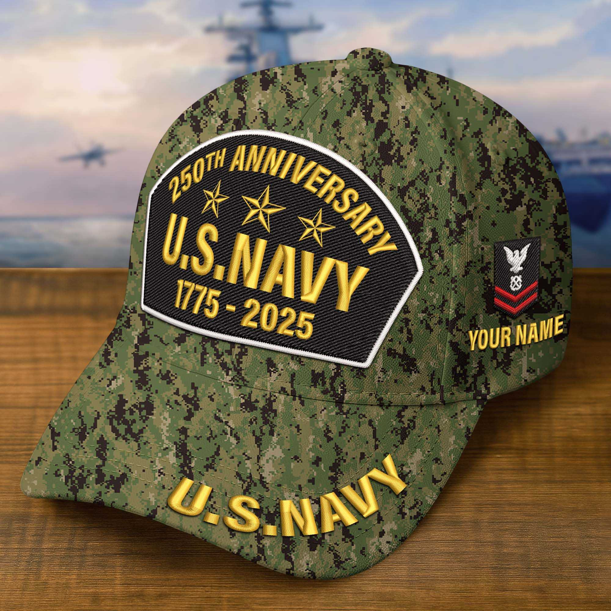 Premium Custom US Navy Embroidered Hat VPVC308504, 250th Anniversary Navy Hat, Gifts For Navy Veteran, Gifts On Father’s Day, Veterans Day