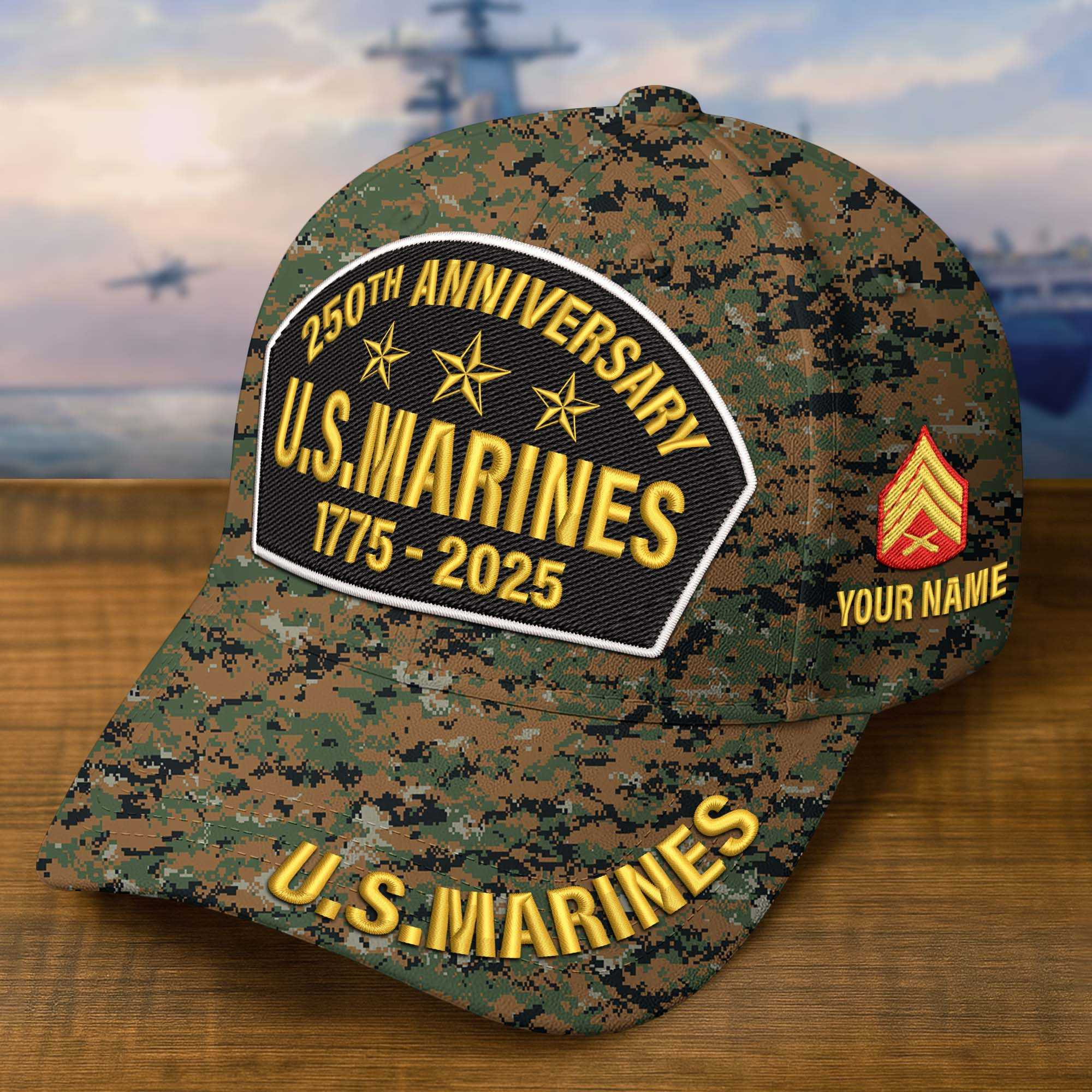 Premium Custom USMC Embroidered Hat VPVC308505, 250th Anniversary Marine Corps Hat, Gifts For Marine Veteran, Gifts On Father’s Day, Veterans Day