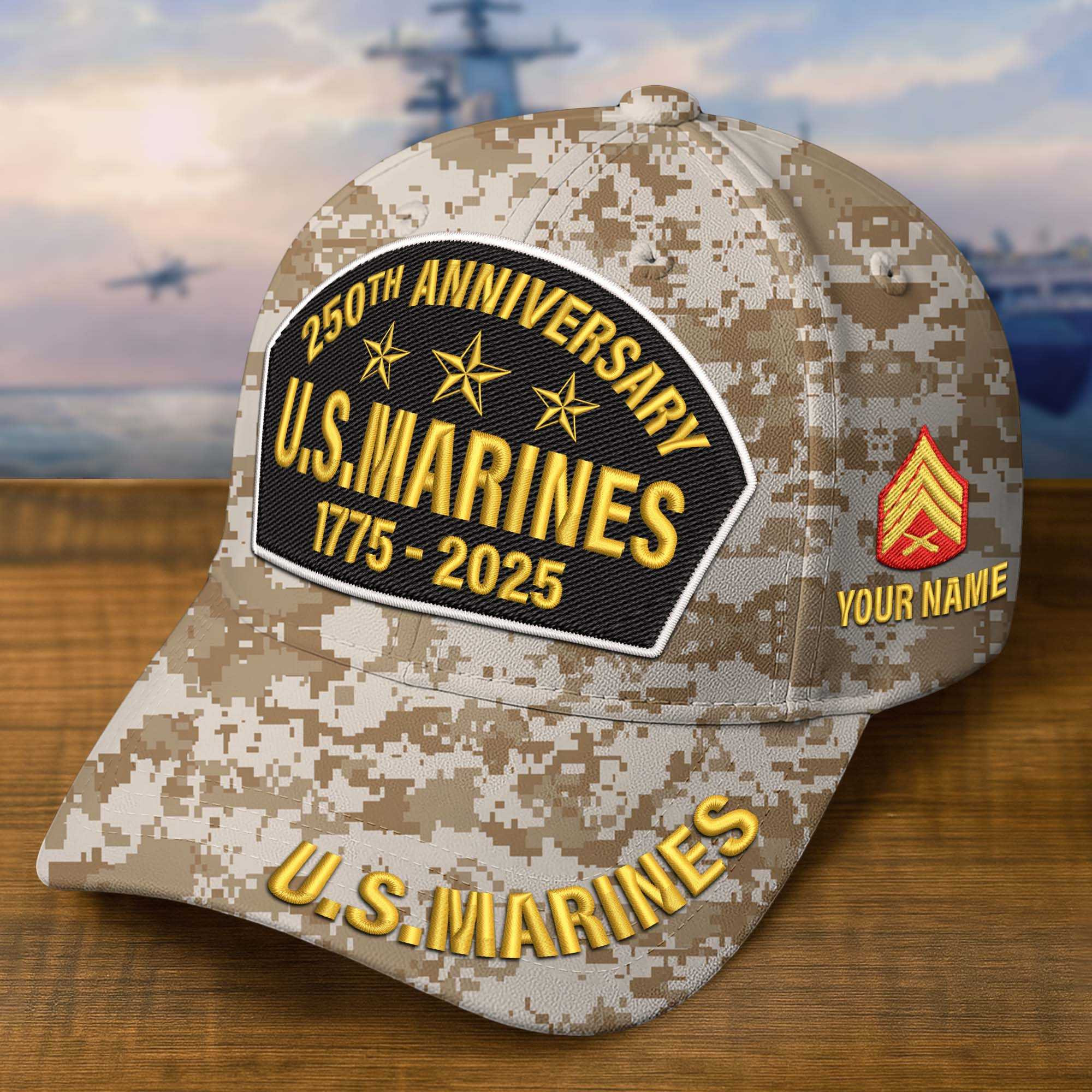 Premium Custom USMC Embroidered Hat VPVC308506, 250th Anniversary Marine Corps Hat, Gifts For Marine Veteran, Gifts On Father’s Day, Veterans Day
