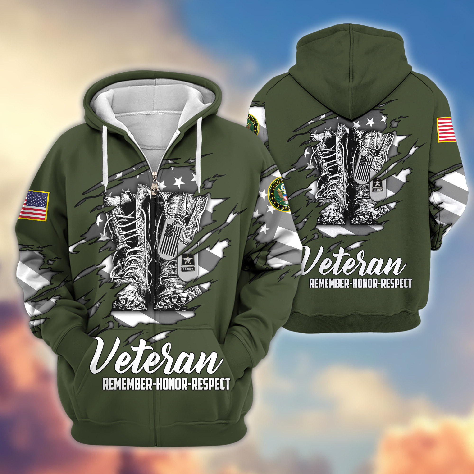 Premium US Army Zip Up Hoodie VPVC607601, Gifts For Army Veteran, Gifts On Father’s Day, Veterans Day