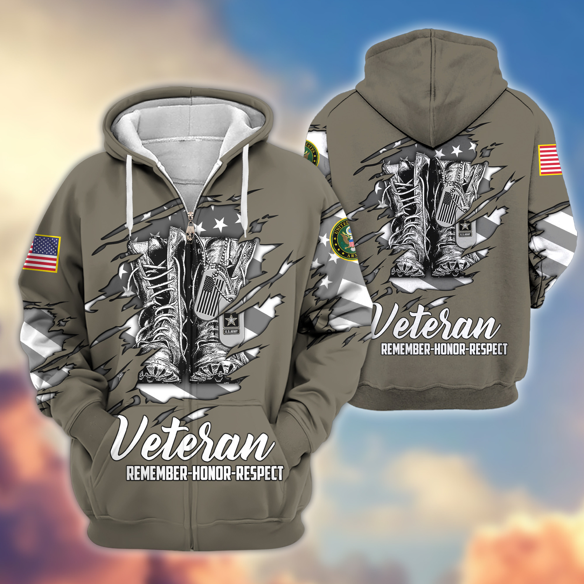 Premium US Army Zip Up Hoodie VPVC607610, Gifts For Army Veteran, Gifts On Father’s Day, Veterans Day