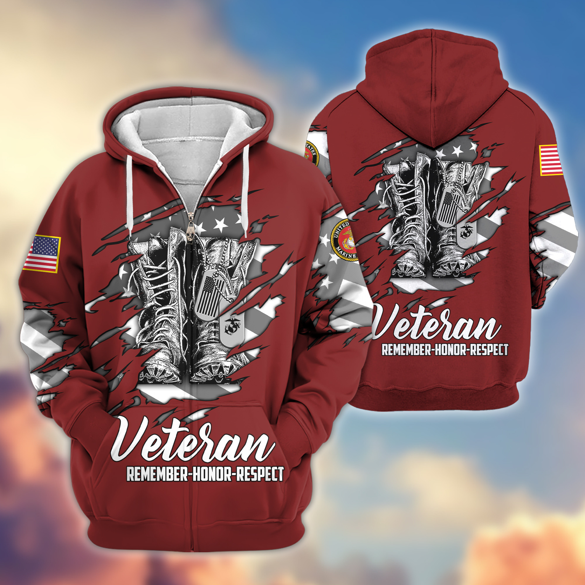 Premium USMC Zip Up Hoodie VPVC607603, Gifts For Marine Veteran, Gifts On Father’s Day, Veterans Day