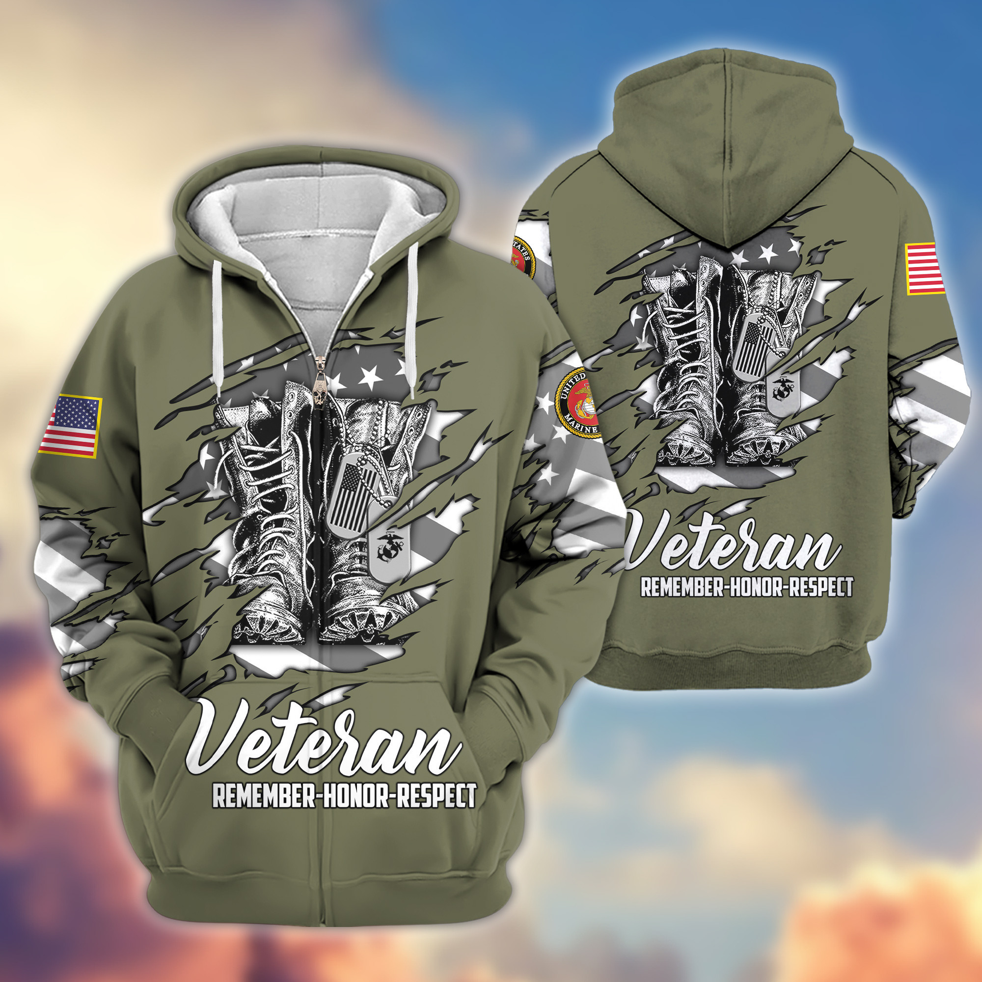 Premium USMC Zip Up Hoodie VPVC607611, Gifts For Marine Veteran, Gifts On Father’s Day, Veterans Day