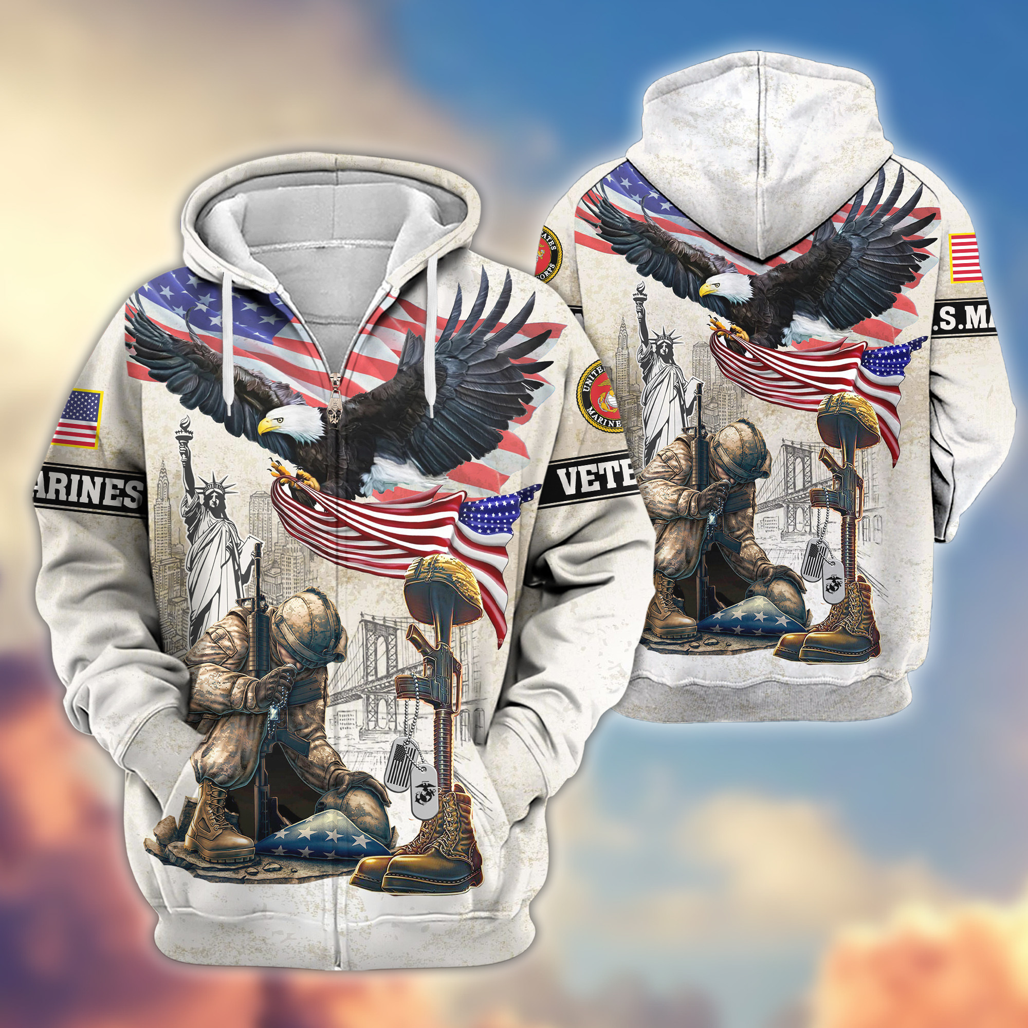 Premium USMC Zip Up Hoodie VPVC607703, Gifts For Marine Veteran, Gifts On Father’s Day, Veterans Day