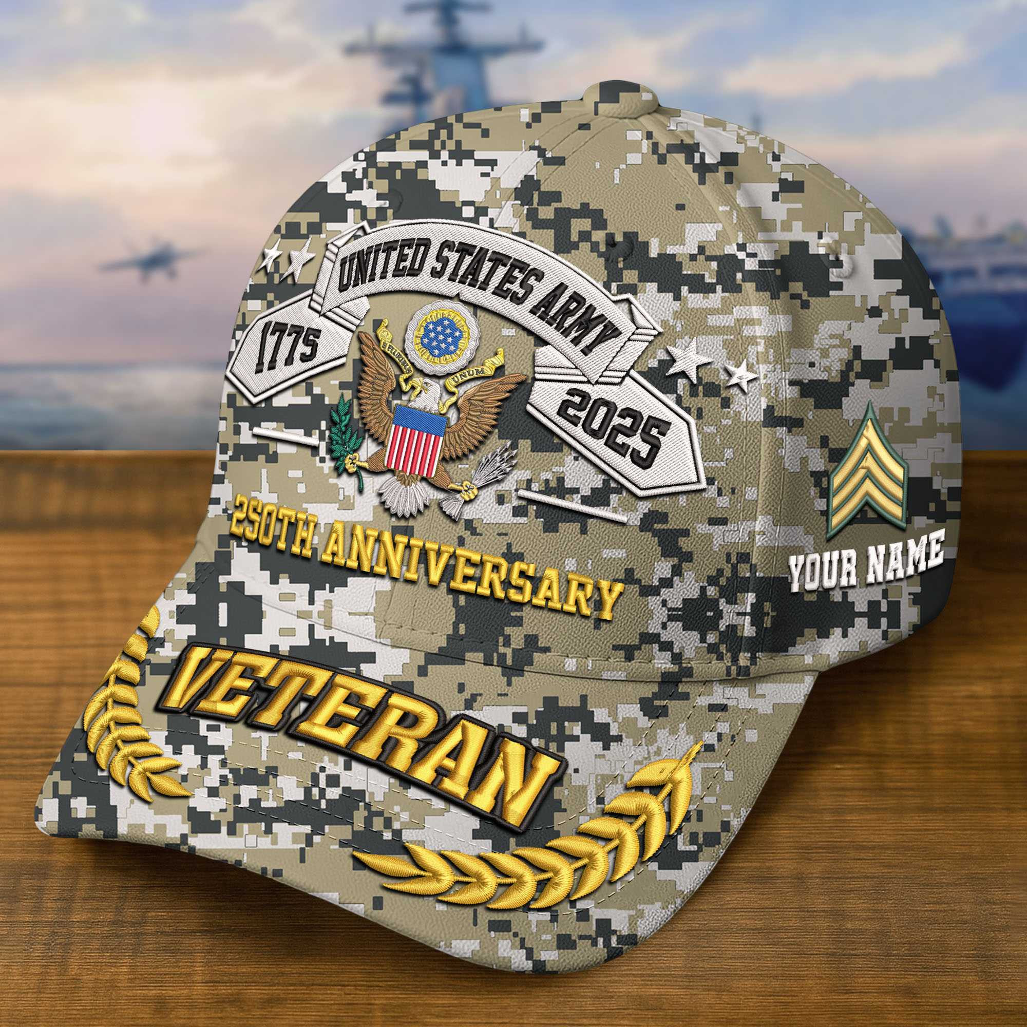 Premium 250th Anniversary Of The Army Embroidered Hats VPVC308801, Custom Name & Rank, Gifts For Army Veteran, Gifts On Father’s Day, Veterans Day