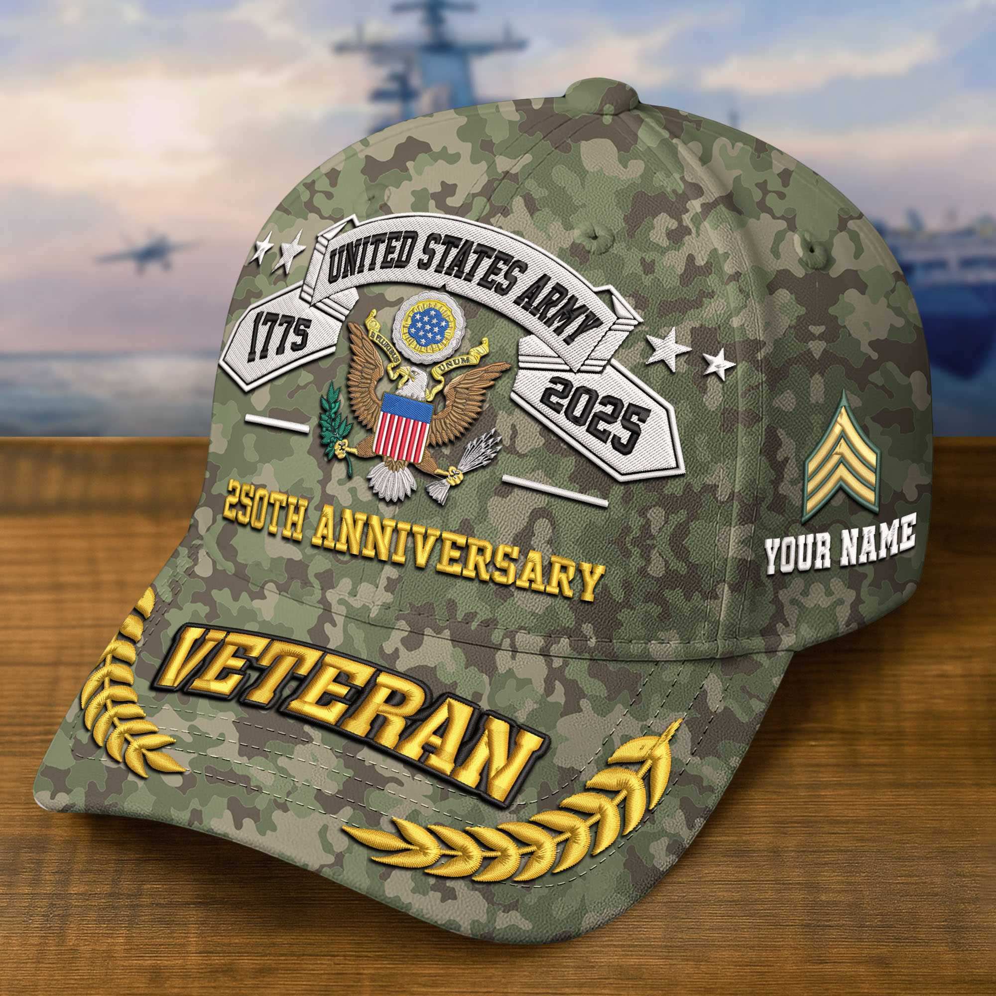 Premium 250th Anniversary Of The Army Embroidered Hats VPVC308803, Custom Name & Rank, Gifts For Army Veteran, Gifts On Father’s Day, Veterans Day