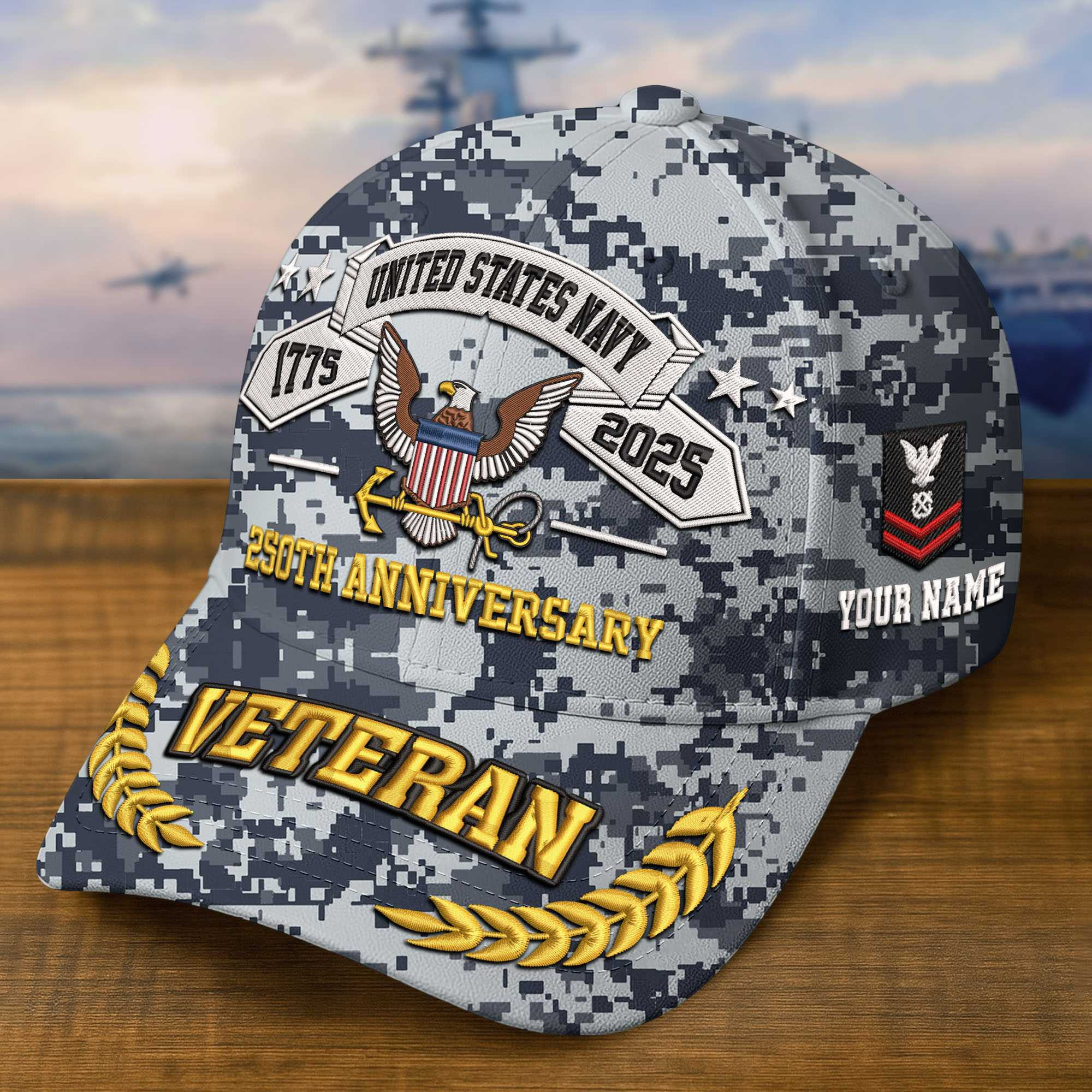Premium Custom US Navy Embroidered Hat VPVC308804, 250th Anniversary Navy Hat, Gifts For Navy Veteran, Gifts On Father’s Day, Veterans Day