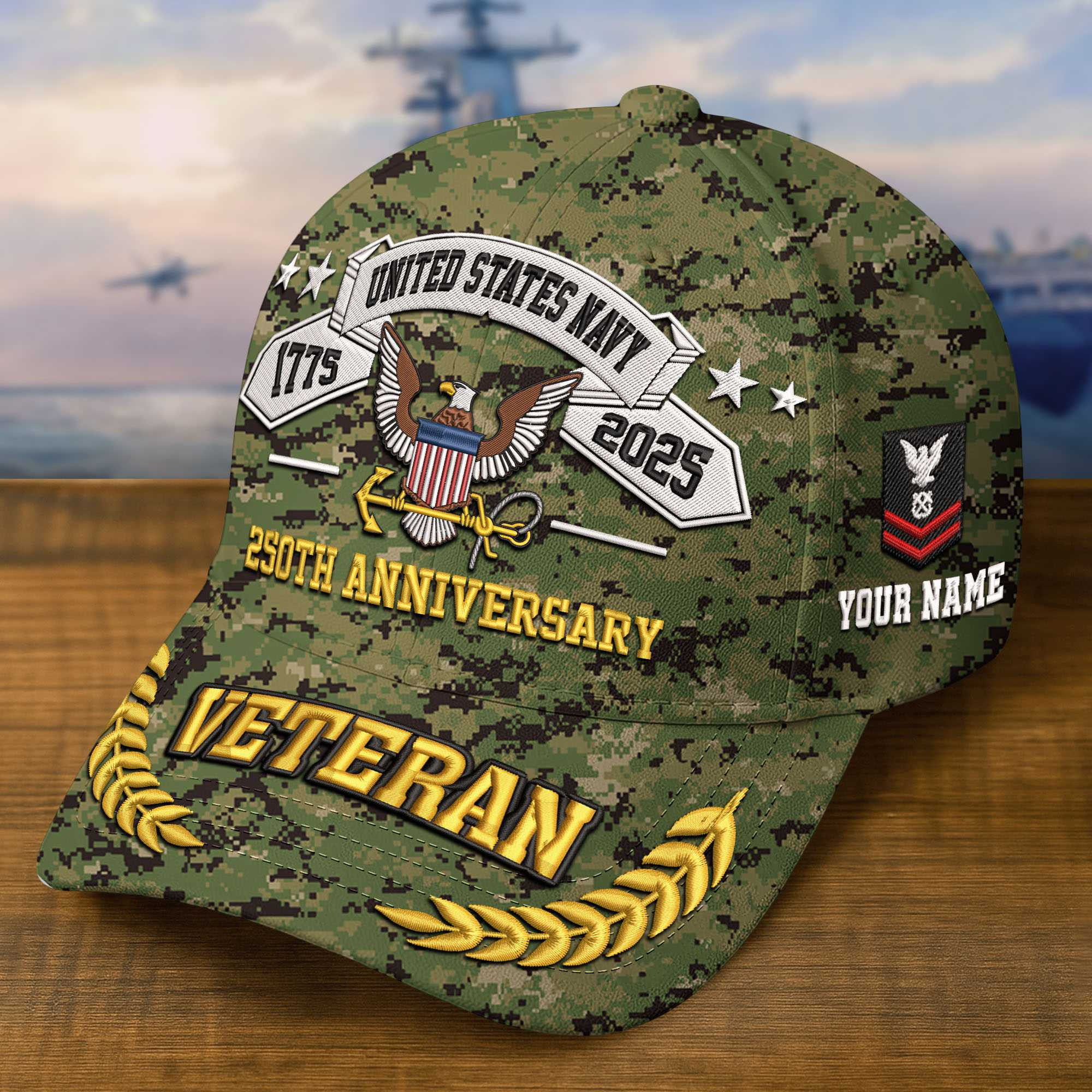 Premium Custom US Navy Embroidered Hat VPVC308805, 250th Anniversary Navy Hat, Gifts For Navy Veteran, Gifts On Father’s Day, Veterans Day